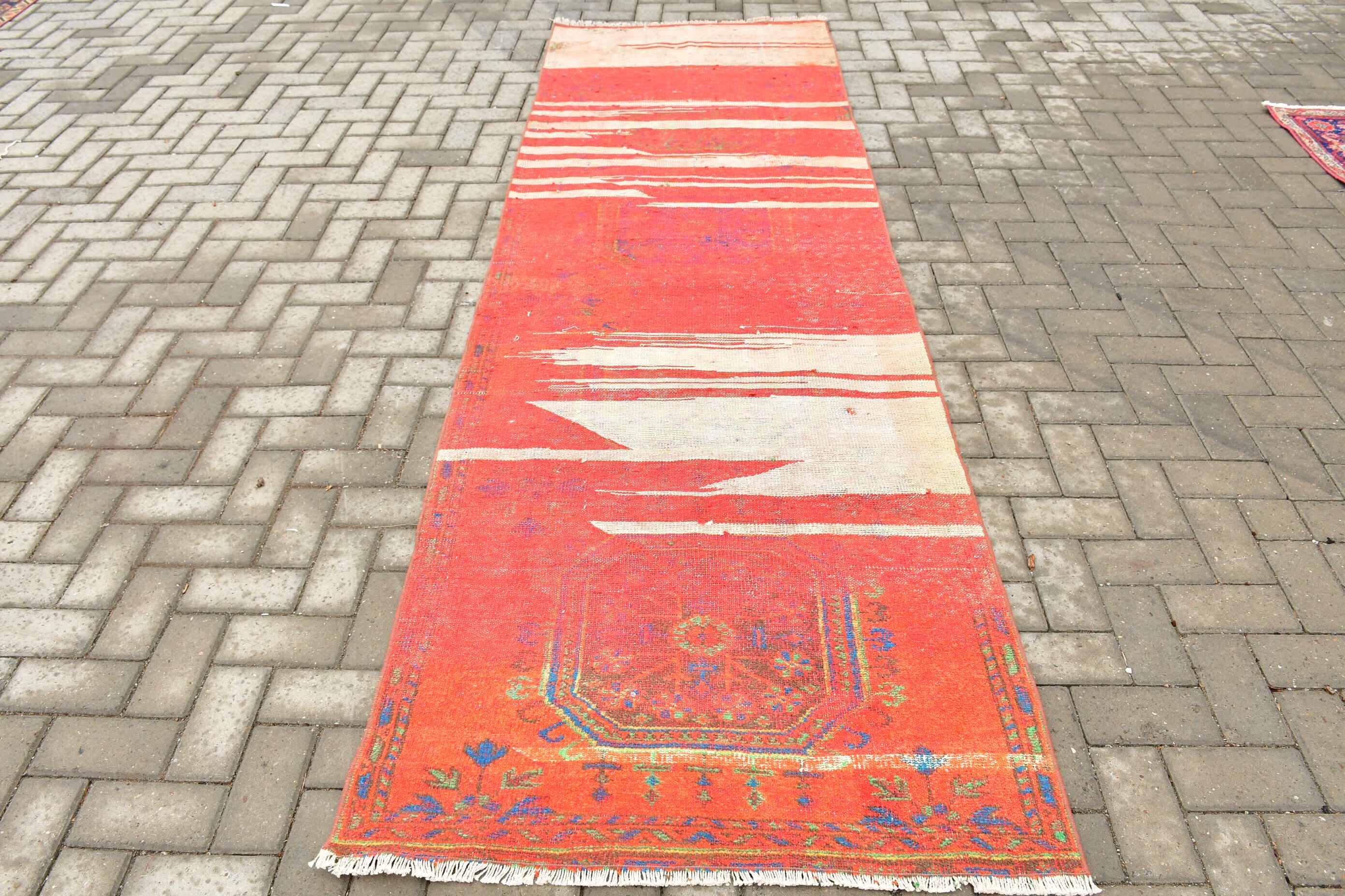 Red Moroccan Rugs, Rugs for Corridor, Art Rug, Vintage Rug, Wool Rug, Hallway Rug, Turkish Rug, 3.3x10.6 ft Runner Rug, Floor Rugs, Old Rug