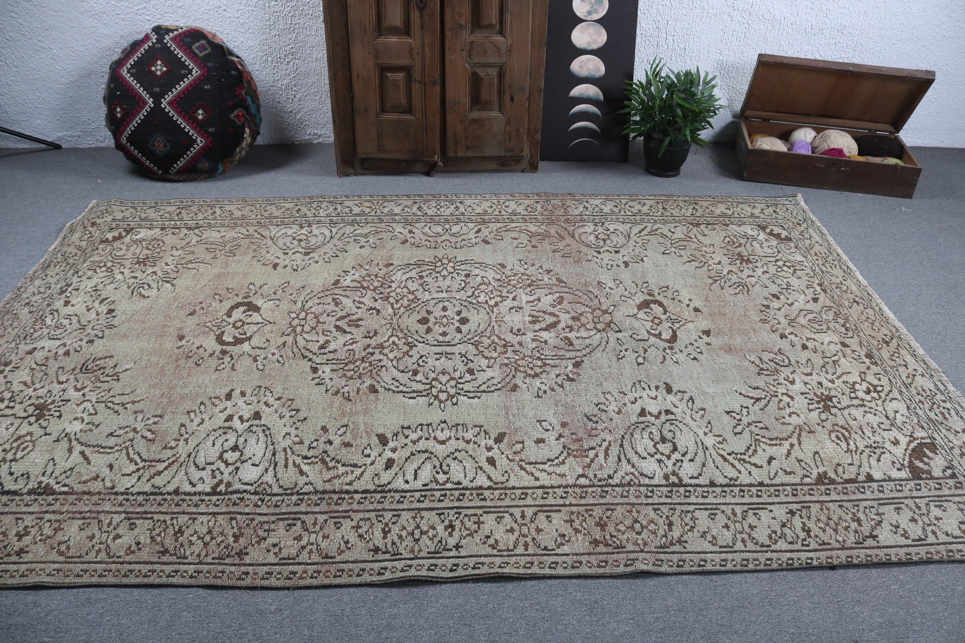 Ev Dekorasyonu Halıları, Yemek Odası Halısı, 6.2x9.5 ft Büyük Halı, Geniş Alan Halısı Halıları, Yeşil Yatak Odası Halısı, Düz Dokuma Halısı, Vintage Halılar, Türk Halıları