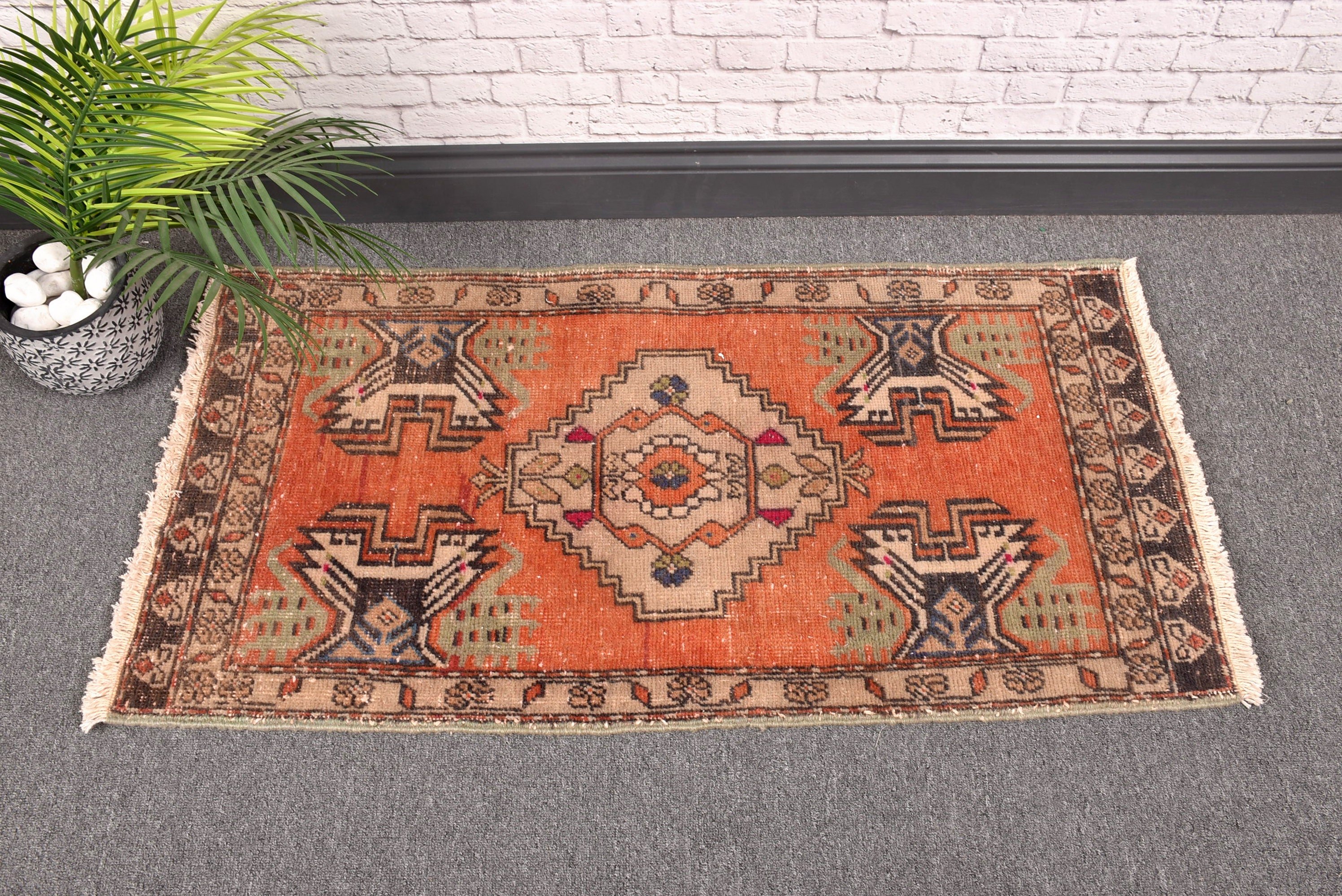 Vintage Rug, Antique Rugs, Oriental Rugs, Bath Rugs, Bedroom Rug, Orange Floor Rug, Rugs for Door Mat, Turkish Rug, 1.8x3.4 ft Small Rug