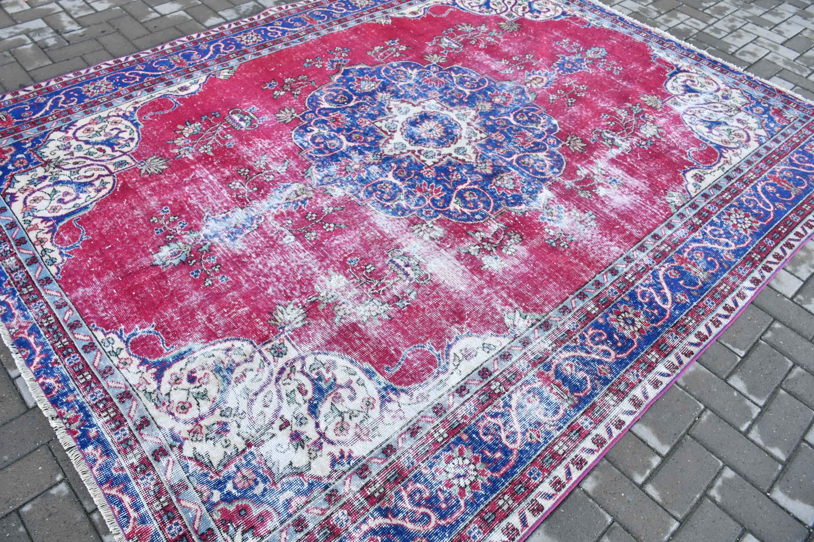 Muted Rug, Bedroom Rug, Vintage Rugs, Moroccan Rugs, 7.3x9.3 ft Large Rug, Salon Rug, Turkish Rug, Red Moroccan Rug, Living Room Rug