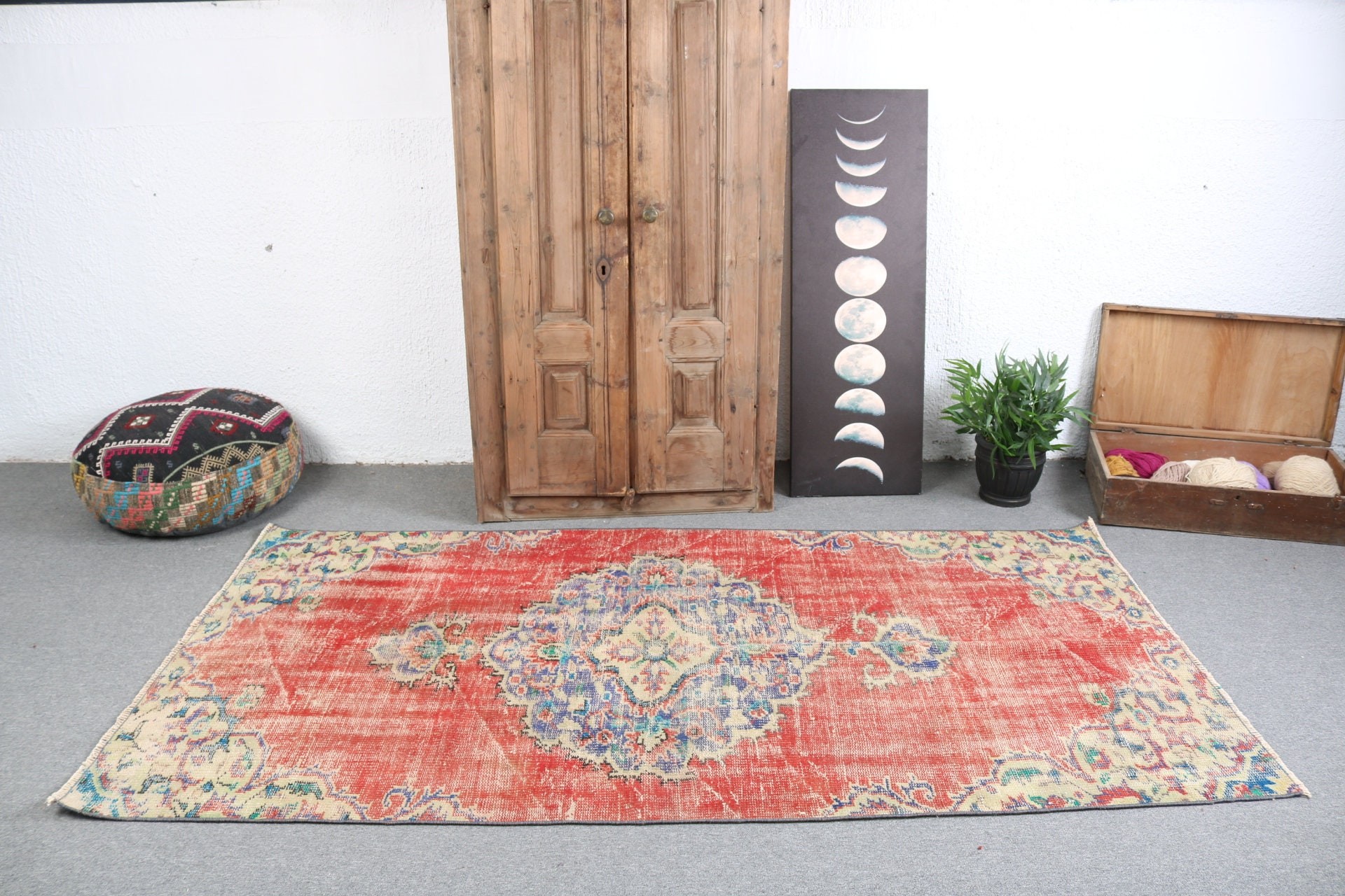 Vintage Rugs, 4.1x7.8 ft Area Rugs, Boho Rugs, Kitchen Rug, Rugs for Living Room, Turkish Rug, Floor Rugs, Red Bedroom Rug