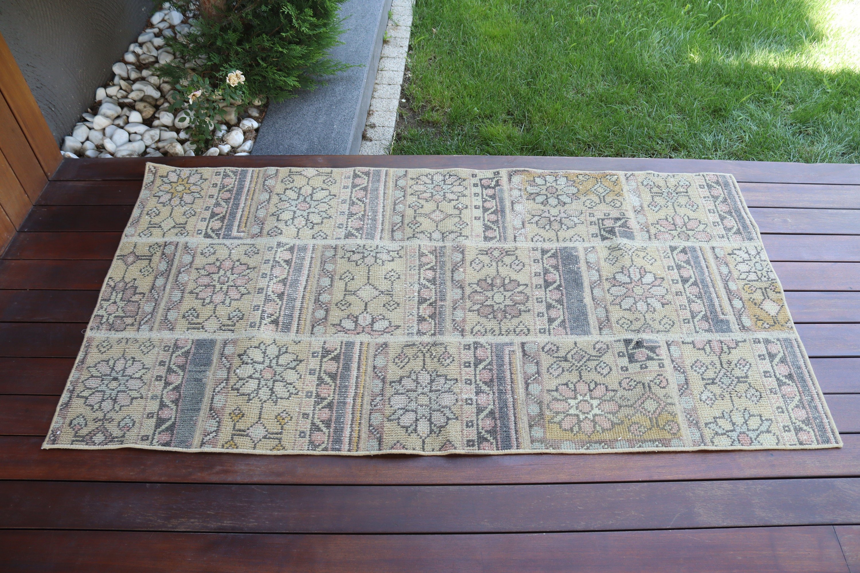 Beige  2.6x5.2 ft Small Rug, Turkish Rugs, Anatolian Rugs, Bedroom Rugs, Door Mat Rug, Vintage Rugs, Small Area Rugs