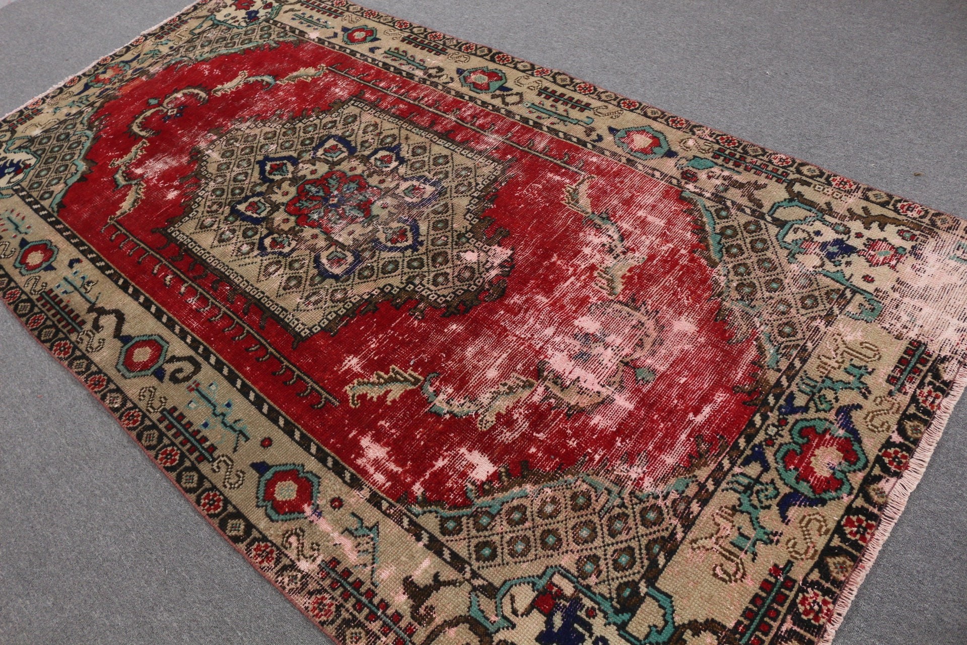 Oushak Halı, Vintage Halı, Türk Halısı, Türkiye Halısı, Oturma Odası Halısı, 4.8x9.1 ft Büyük Halı, Kırmızı Ev Dekor Halıları, Salon Halıları, Anadolu Halısı