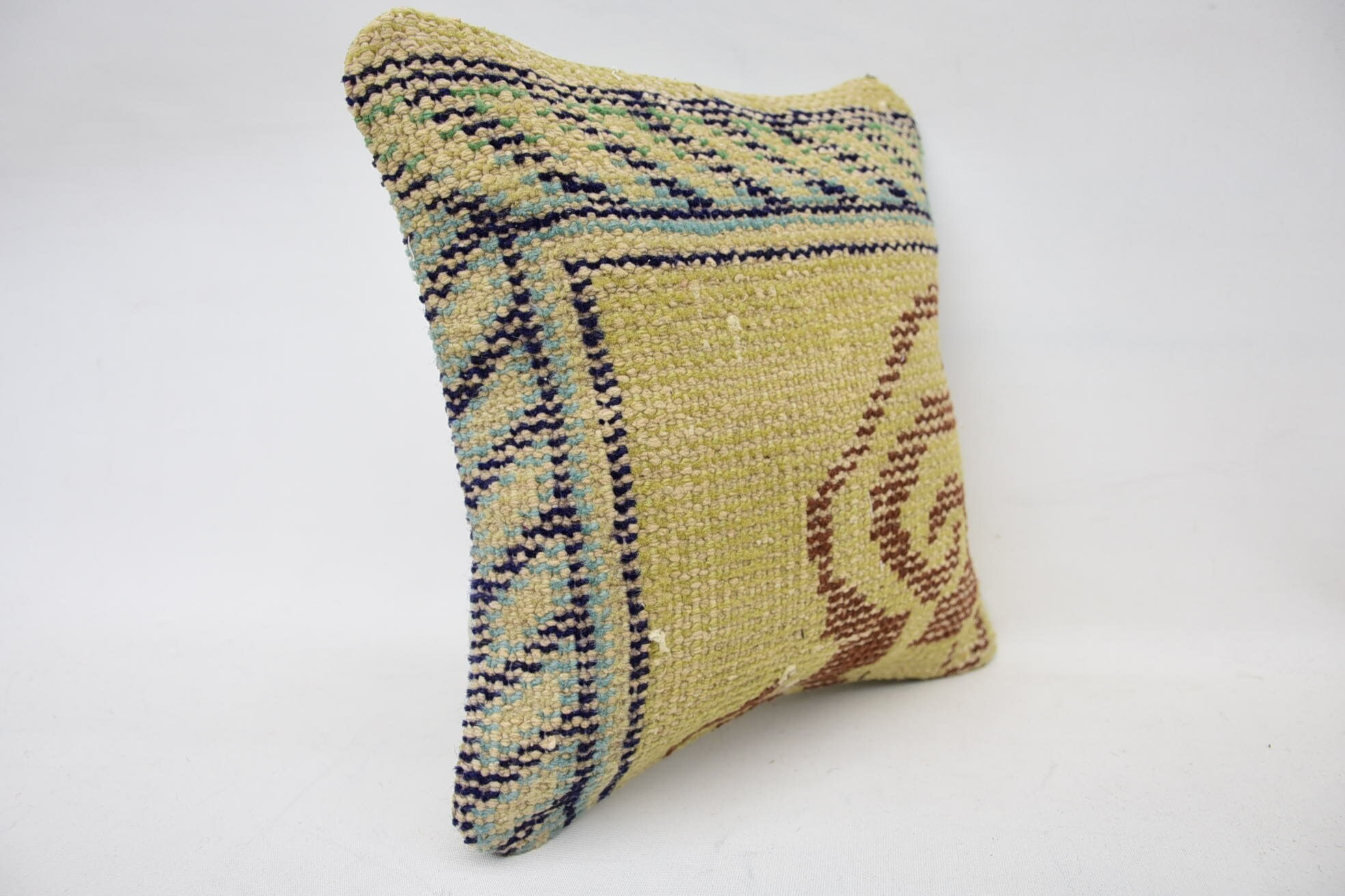 Home Decor Pillow, Handwoven Pillow Cover Cushion Case, 12"x12" Yellow Pillow Cover, Boho Pillow, Bed Pillow, Turkish Pillow