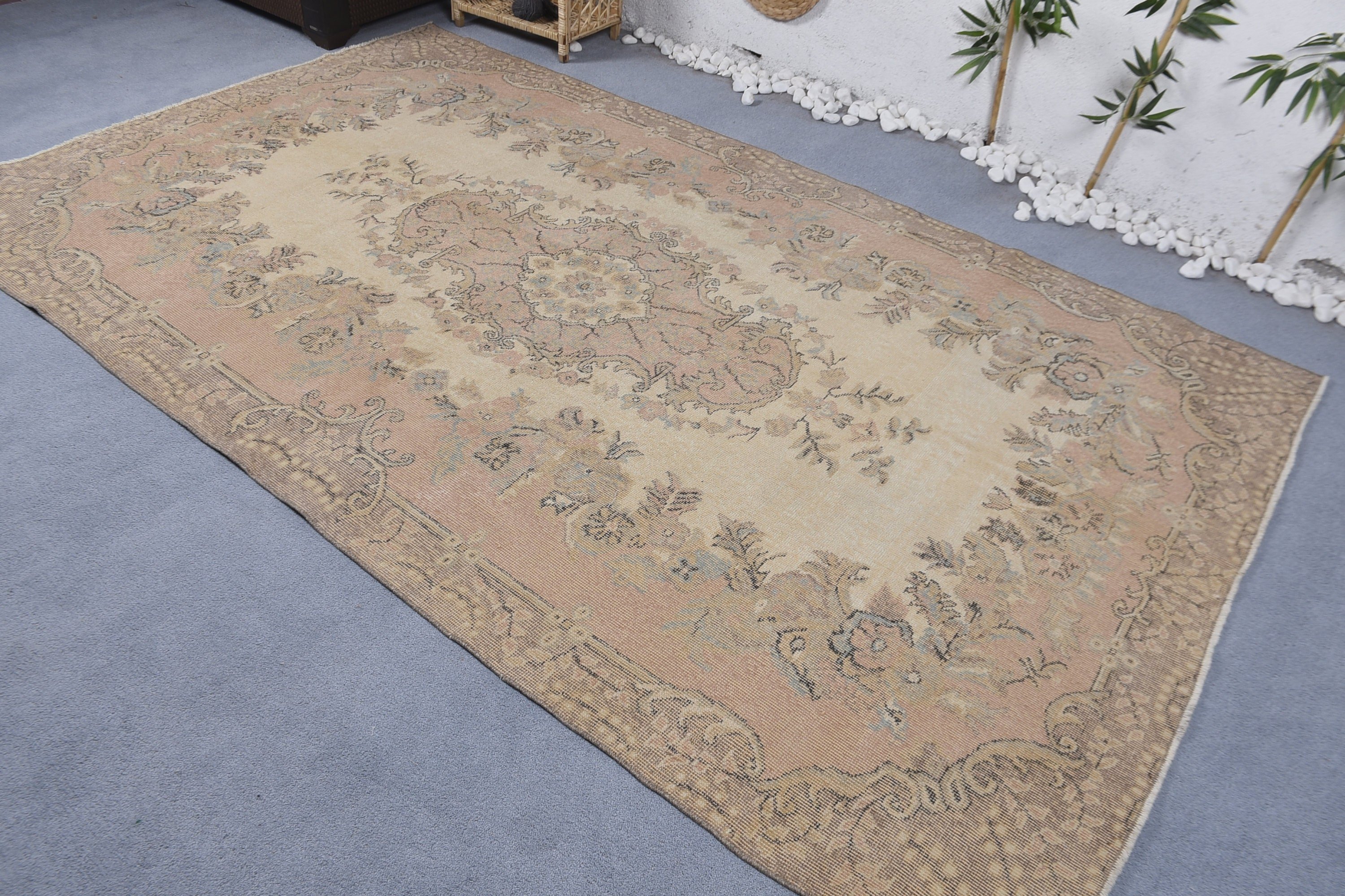 Yatak Odası Halıları, Vintage Dekor Halı, Vintage Halı, 5.6x9.5 ft Büyük Halı, Oushak Halıları, Yemek Odası Halısı, Turuncu Yer Halıları, Salon Halısı, Türk Halısı