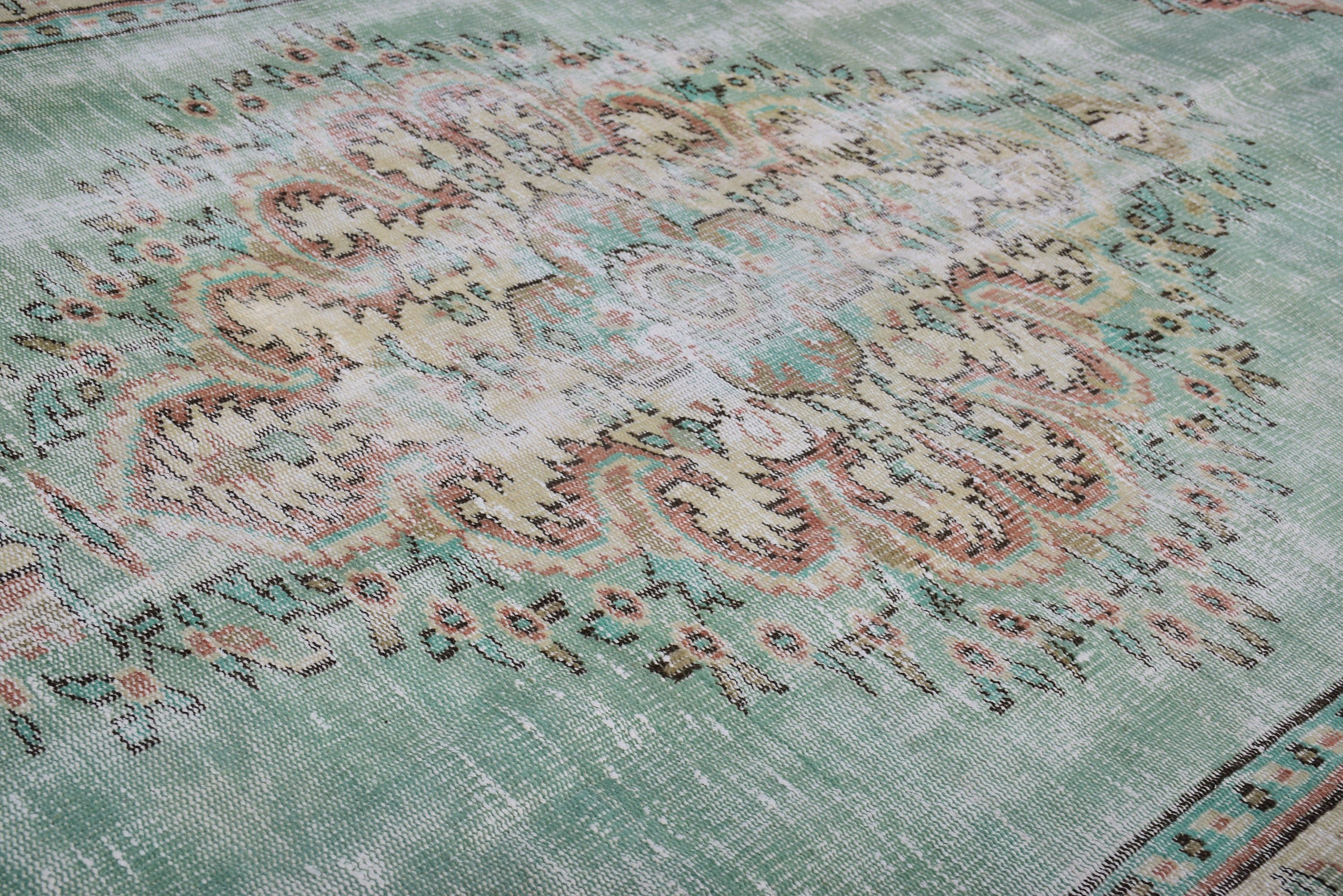 Large Oushak Rug, Handmade Rugs, Vintage Rugs, Neutral Rug, Handwoven Rug, Turkish Rugs, Salon Rug, 5.4x9 ft Large Rugs, Green Antique Rug