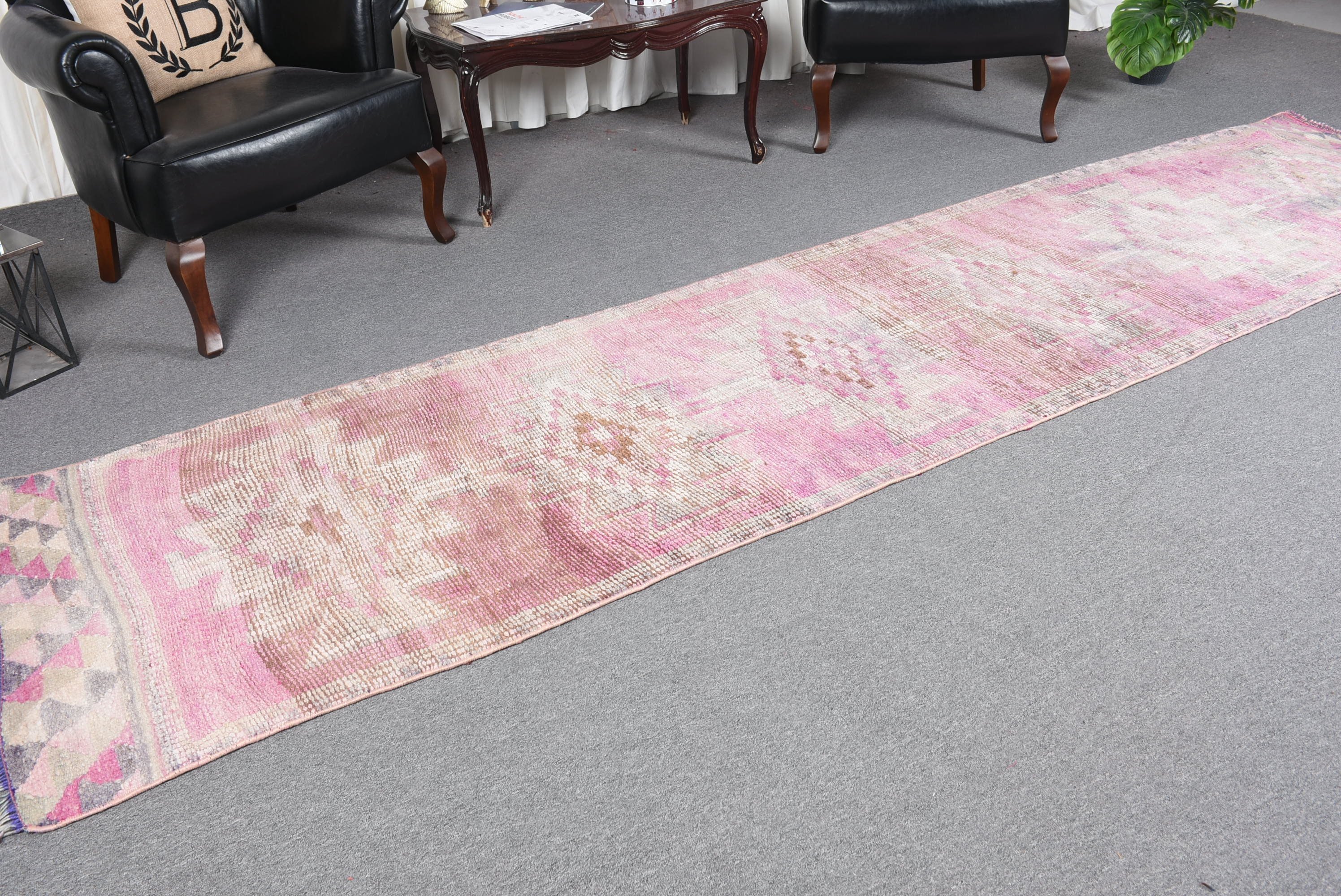 Vintage Rug, Pink Anatolian Rug, 2.8x11.5 ft Runner Rug, Floor Rug, Hallway Rug, Corridor Rugs, Rugs for Kitchen, Wool Rugs, Turkish Rugs