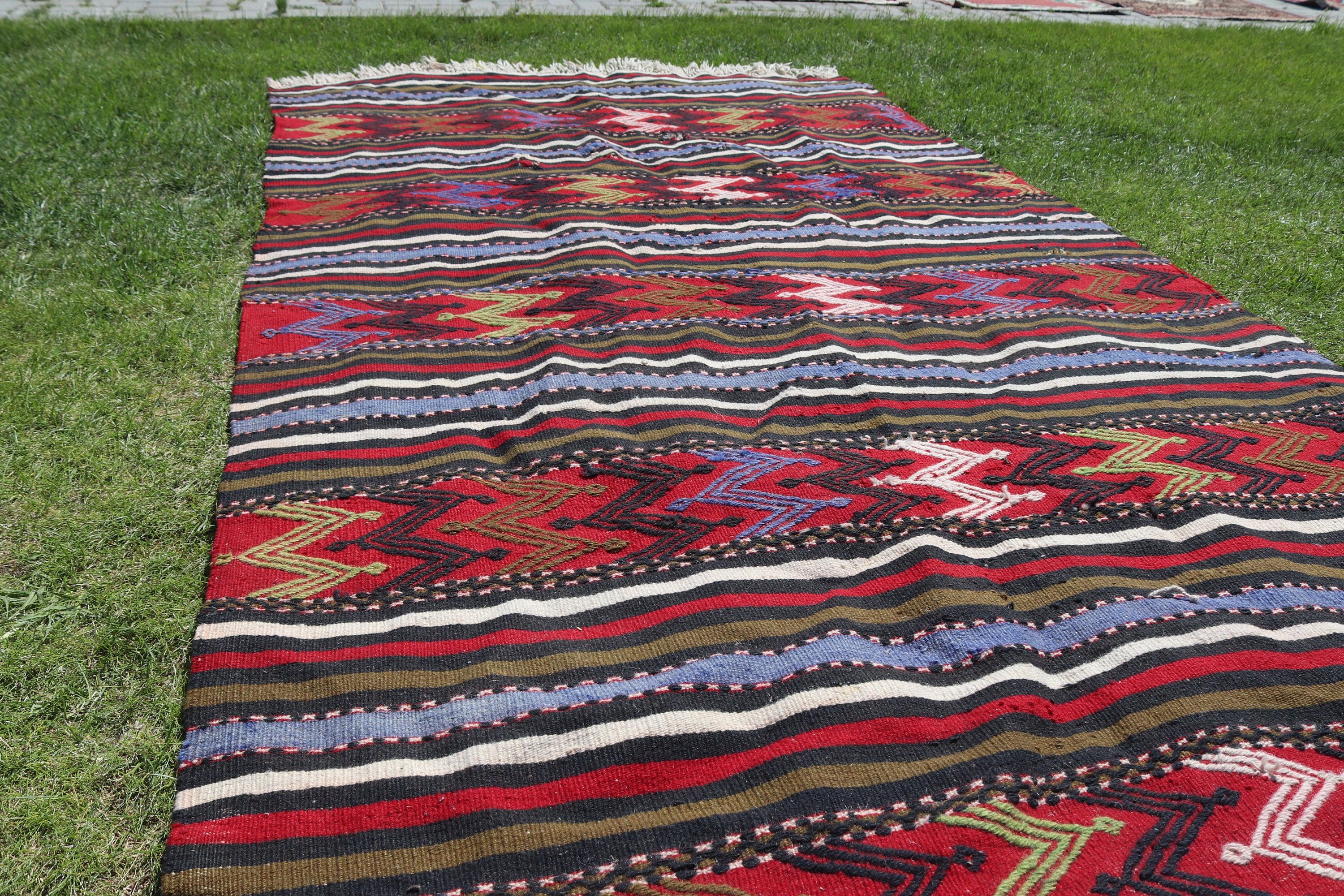 Vintage Rugs, Salon Rugs, Boho Rug, Kilim, Turkish Rugs, 4.8x11.4 ft Large Rug, Red Modern Rug, Kitchen Rug, Office Rugs, Large Oushak Rugs