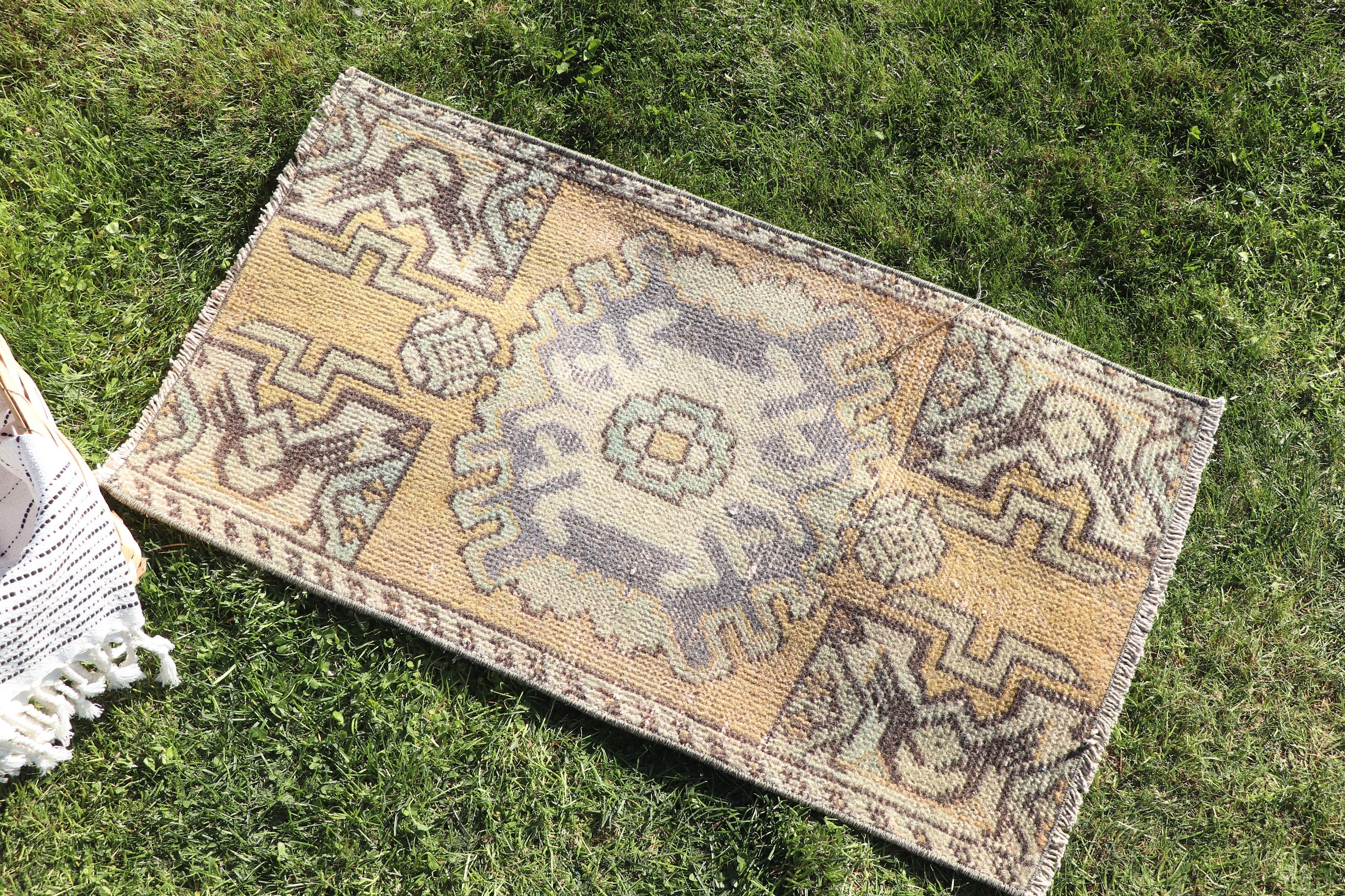 Turkish Rugs, 1.4x2.6 ft Small Rugs, Door Mat Rug, Orange Cool Rugs, Entry Rugs, Bedroom Rug, Rugs for Bathroom, Vintage Rug, Wool Rug