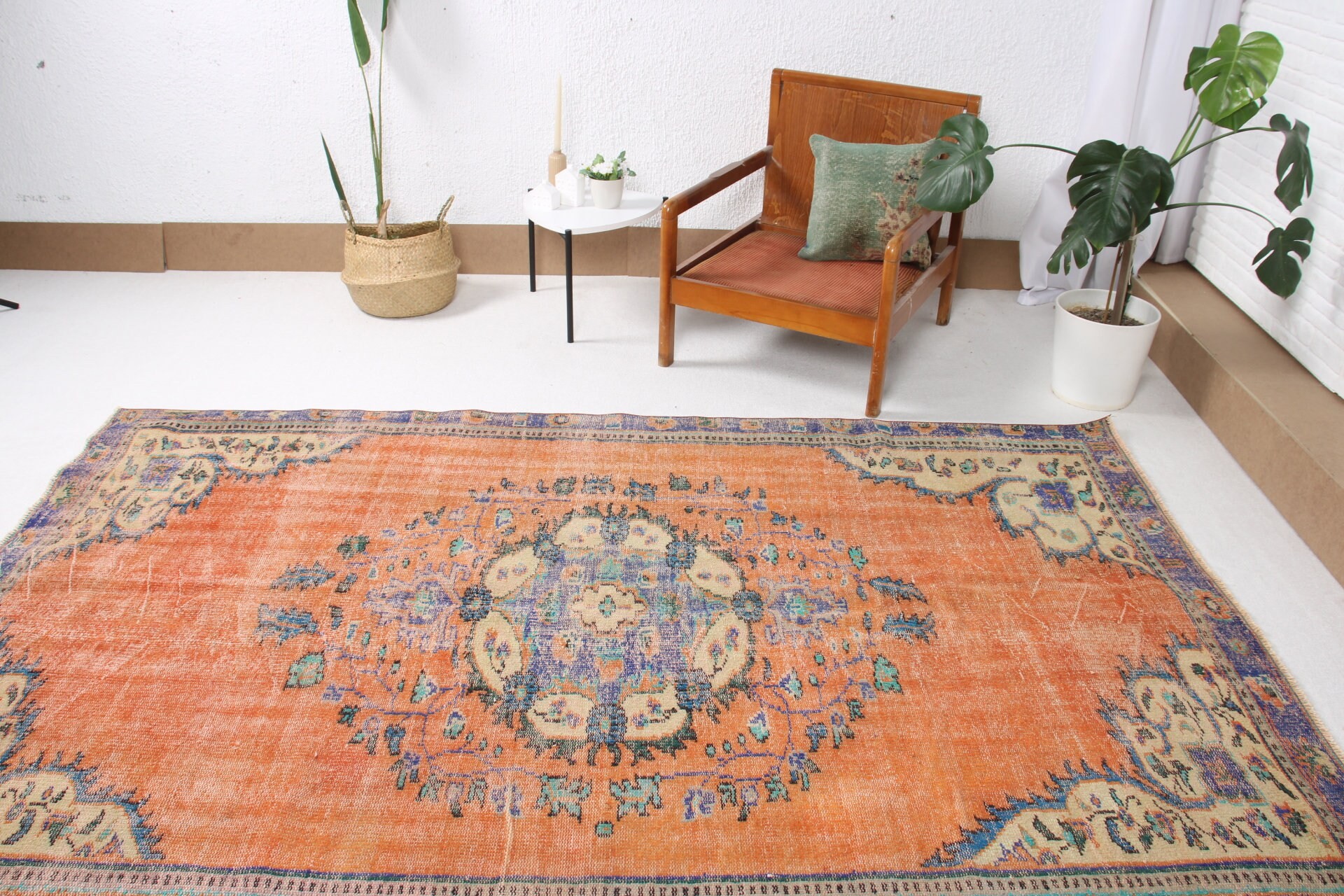 Bedroom Rug, Turkish Rug, Orange Oushak Rug, 5.4x8.7 ft Large Rug, Antique Rug, Moroccan Rug, Living Room Rug, Vintage Rug, Boho Rug