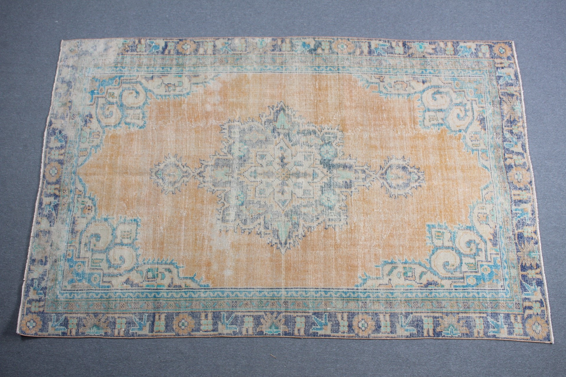 Anatolian Rug, Turkish Rug, Bedroom Rugs, Salon Rugs, Cool Rug, Vintage Rug, Neutral Turkish Rug, 6x9.4 ft Large Rug, Orange Oriental Rugs