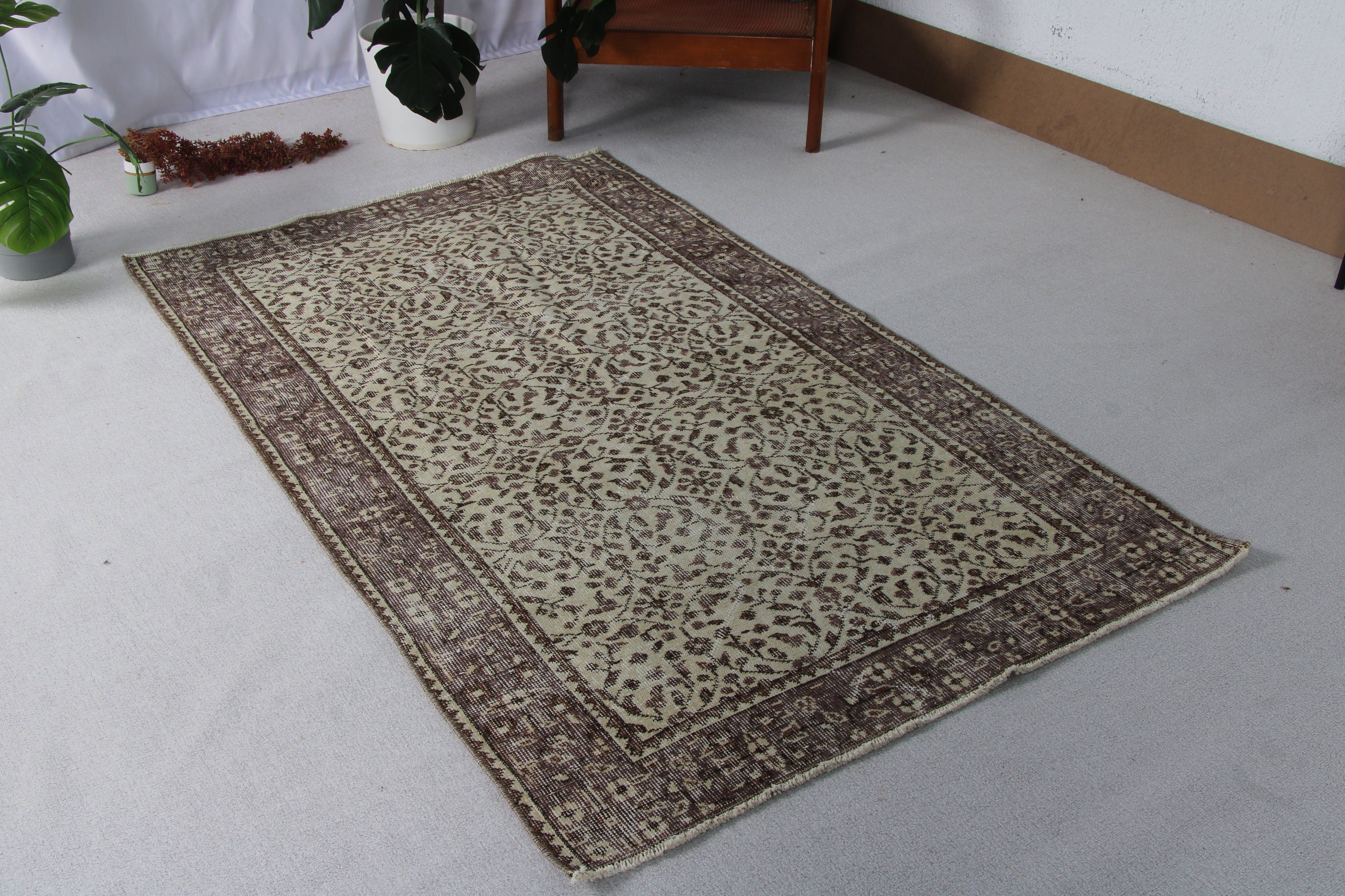 El Dokuma Halı, Vintage Halı, Yatak Odası Halıları, Bej Modern Halılar, Türk Halıları, 3.8x6.3 ft Accent Halı, Bildiri Halısı, Dekoratif Halı