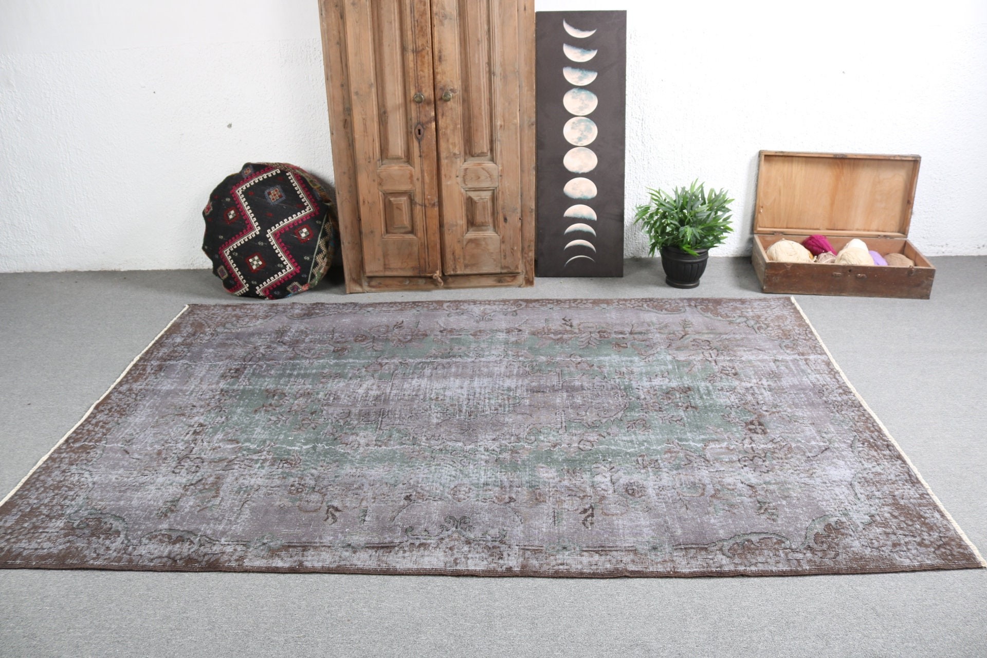 Yemek Odası Halıları, Gri Anadolu Halıları, Salon Halısı, Boho Halısı, Türk Halıları, 5.7x8.8 ft Büyük Halılar, Vintage Halılar, Dekoratif Halılar, Antika Halı