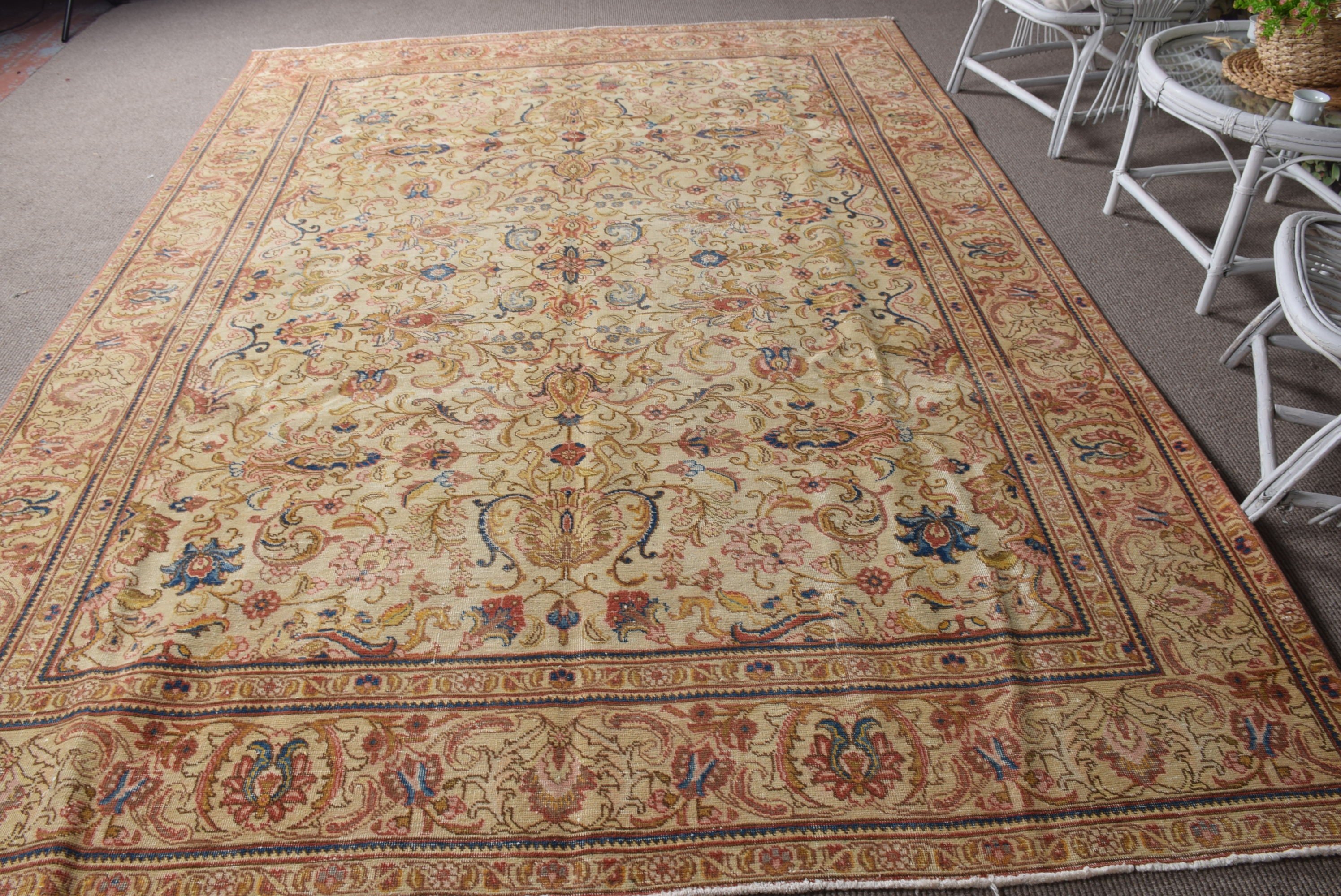 Yellow  7.6x10.8 ft Oversize Rugs, Turkish Rugs, Kitchen Rug, Vintage Rug, Dining Room Rugs, Custom Rug, Oushak Rug, Salon Rug