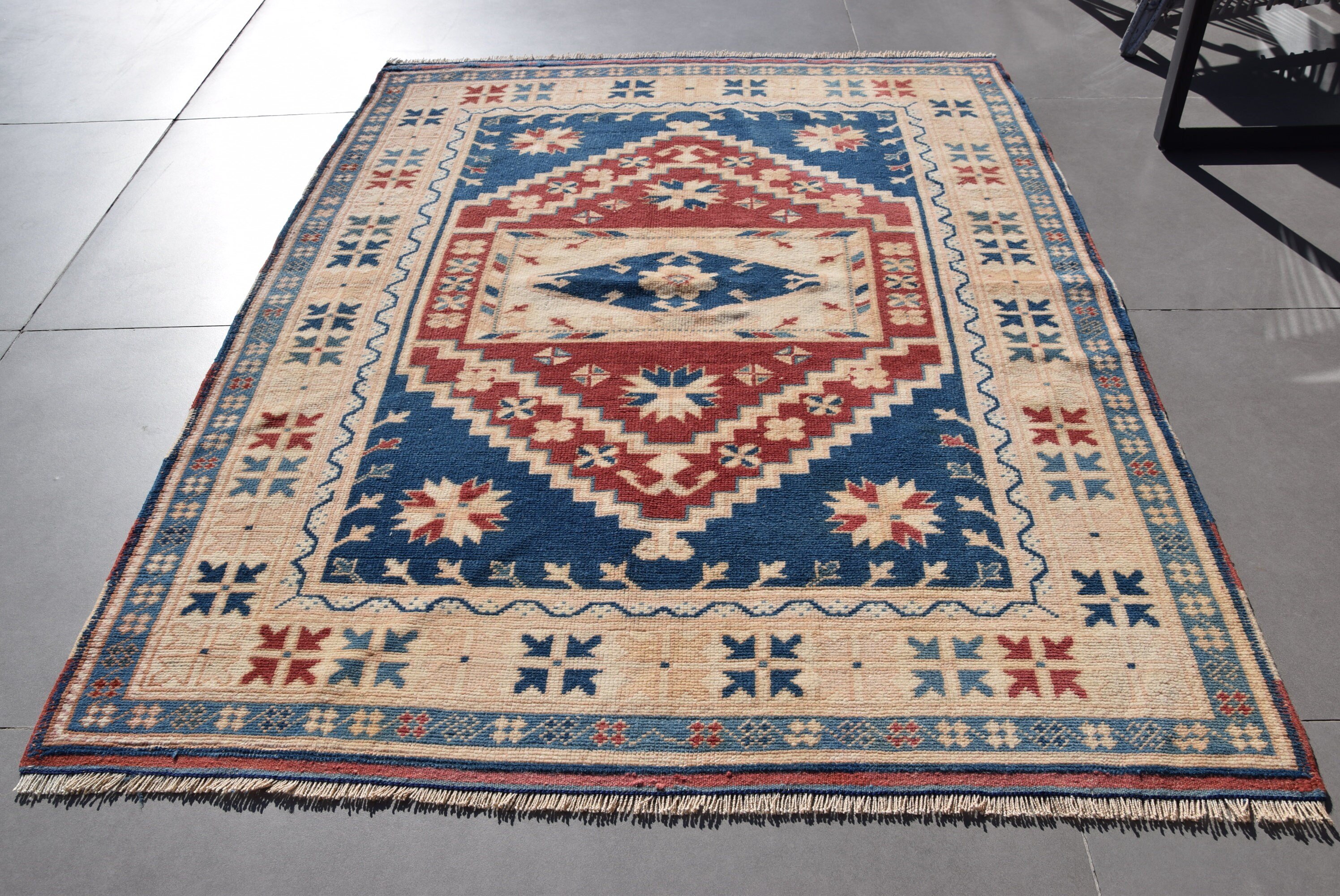 Kitchen Rugs, Designer Rugs, Blue Moroccan Rugs, Turkish Rugs, Wool Rugs, Vintage Rugs, Anatolian Rug, Nursery Rug, 3.7x4.7 ft Accent Rug