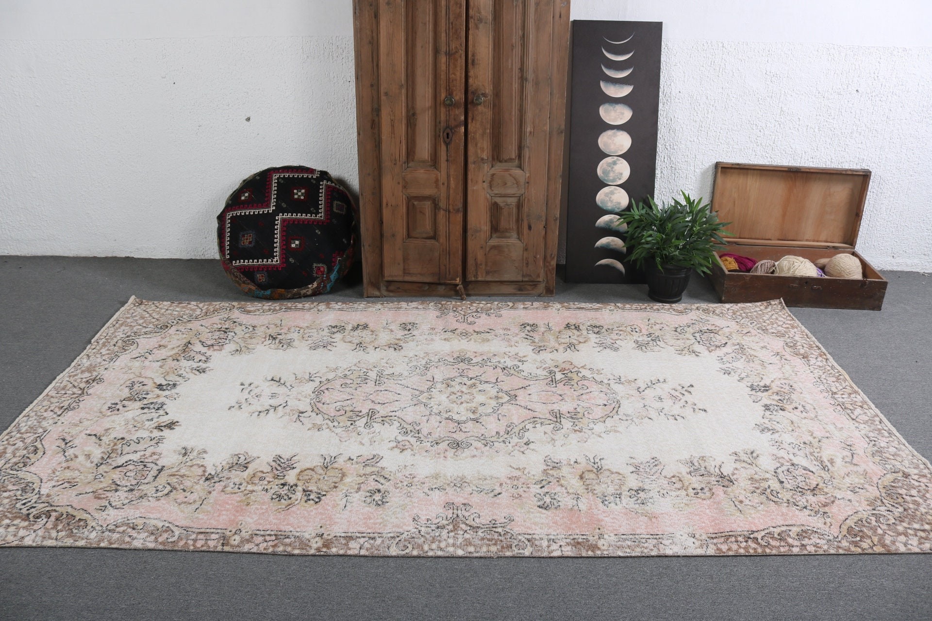 El Dokuma Halılar, Oturma Odası Halısı, 5.3x9.6 ft Büyük Halılar, Büyük Vintage Halılar, Fas Halıları, Bej Geometrik Halı, Türk Halısı, Vintage Halı