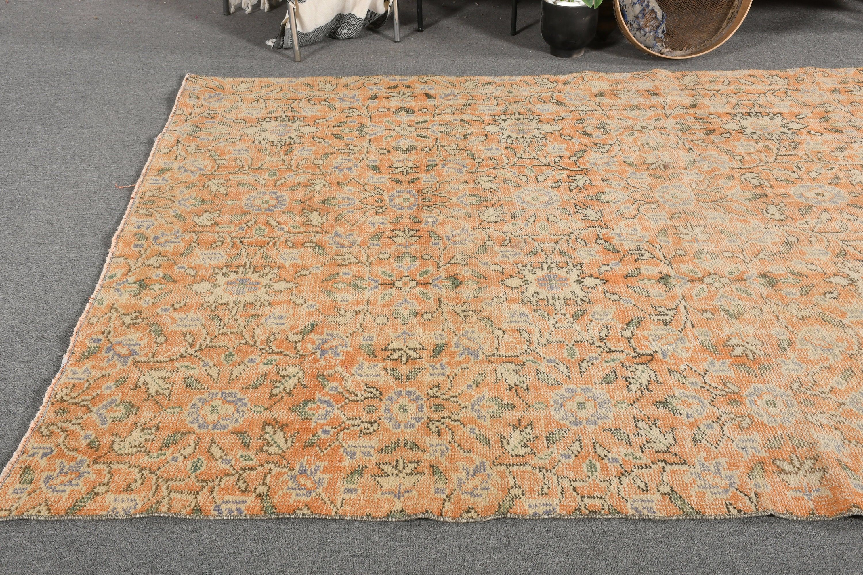 5.8x8.5 ft Büyük Halılar, Mutfak Halısı, Vintage Halı, Salon Halısı, Düğün Halıları, Turuncu Oushak Halısı, Türk Halısı, Oturma Odası Halısı