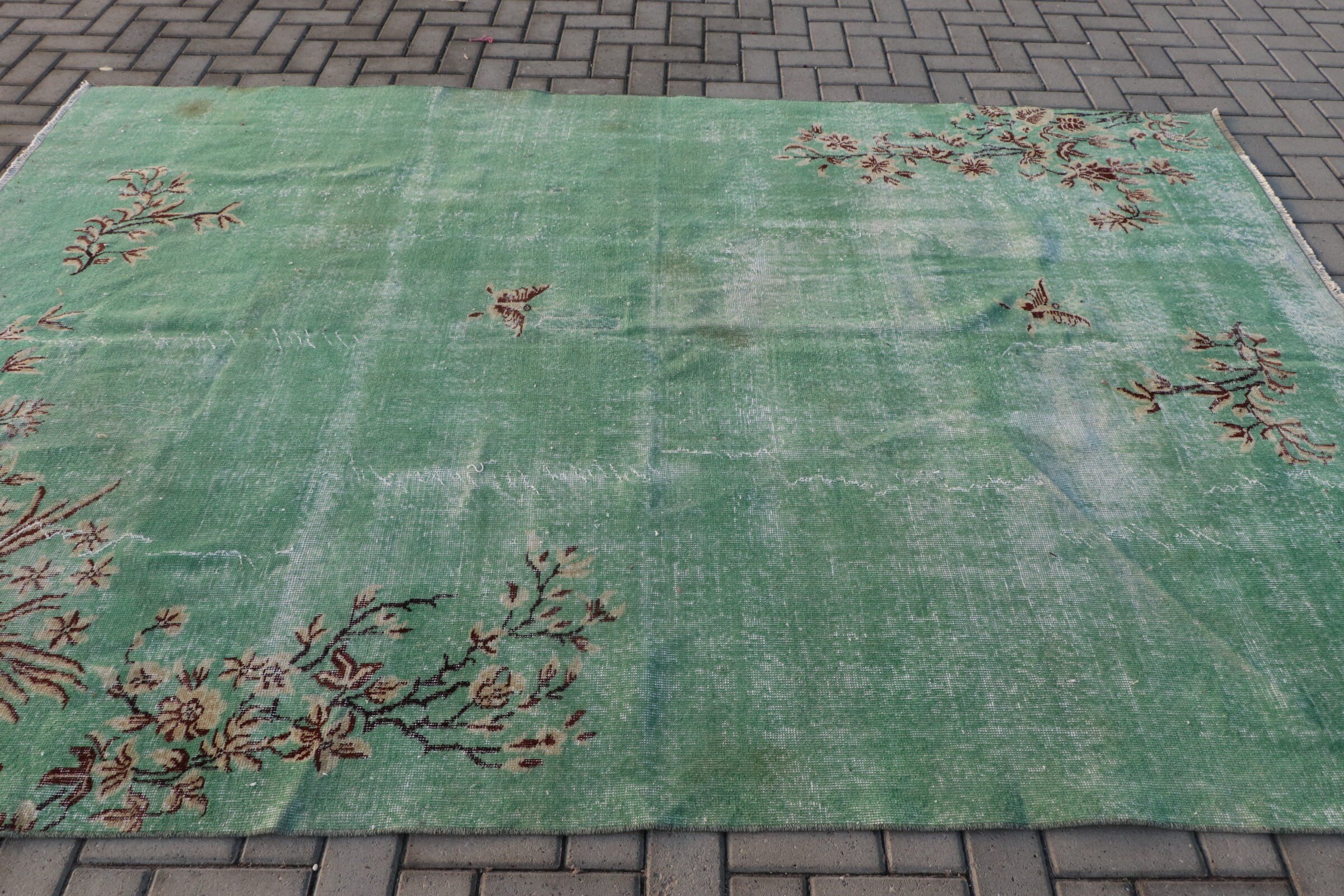 Vintage Rugs, Turkish Rugs, Abstract Rug, Dining Room Rug, Salon Rug, Green  6.6x9.5 ft Large Rug, Bedroom Rugs