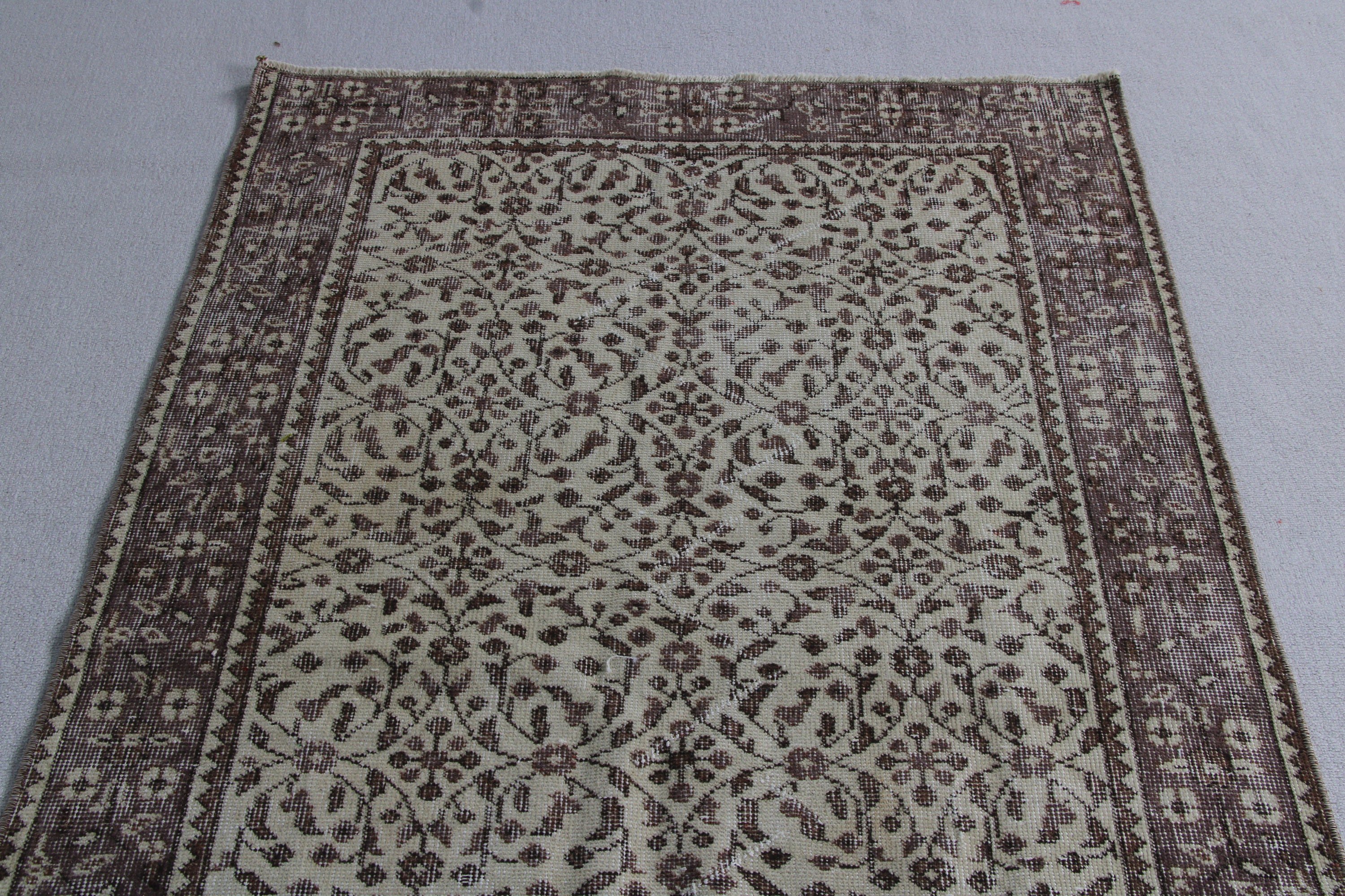 El Dokuma Halı, Vintage Halı, Yatak Odası Halıları, Bej Modern Halılar, Türk Halıları, 3.8x6.3 ft Accent Halı, Bildiri Halısı, Dekoratif Halı