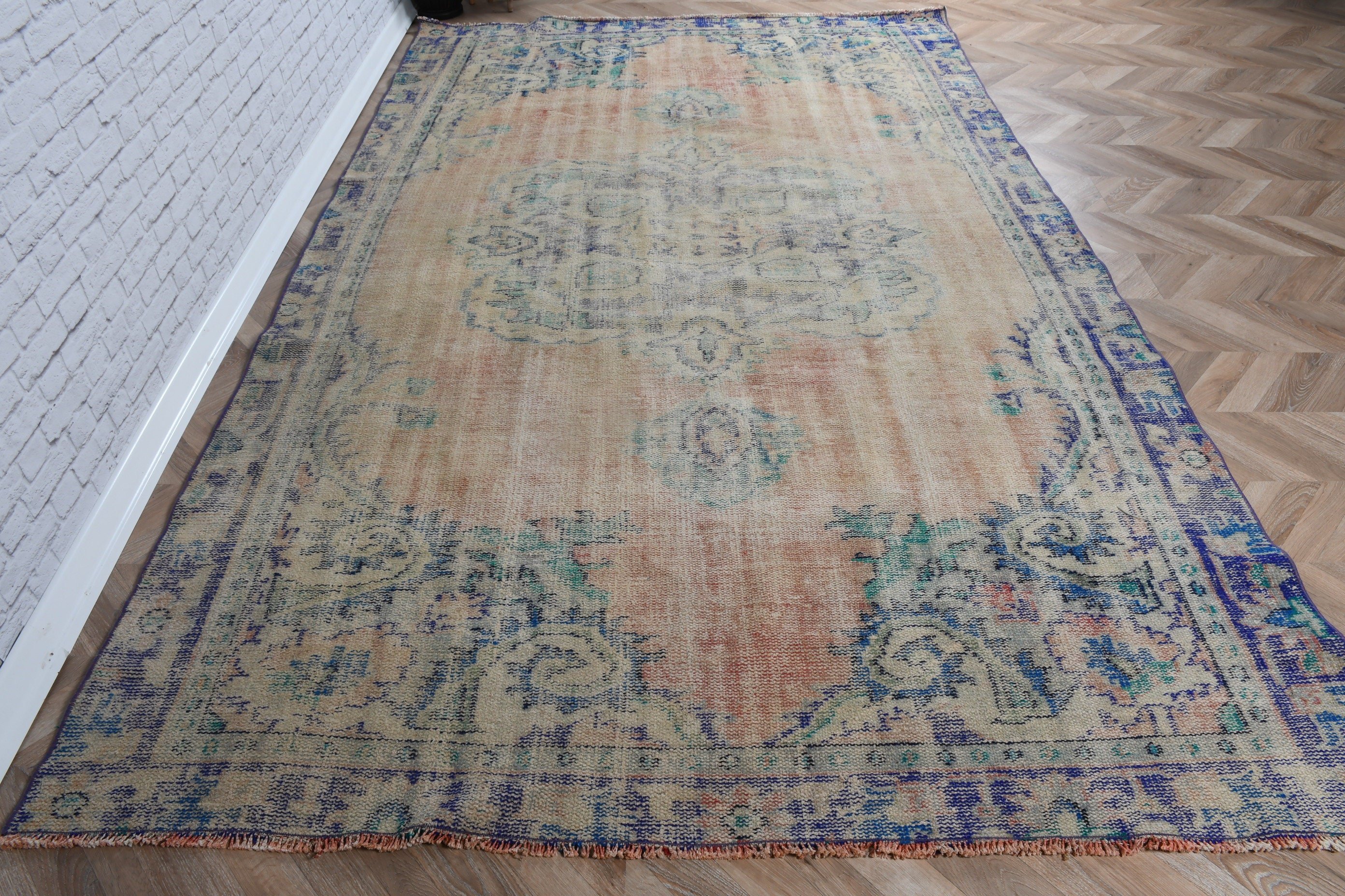 Turuncu Oushak Halı, Modern Halı, Oturma Odası Halısı, 6x9.6 ft Büyük Halı, Büyük Boho Halısı, El Dokuma Halısı, Vintage Halılar, Türk Halıları, Lüks Halılar