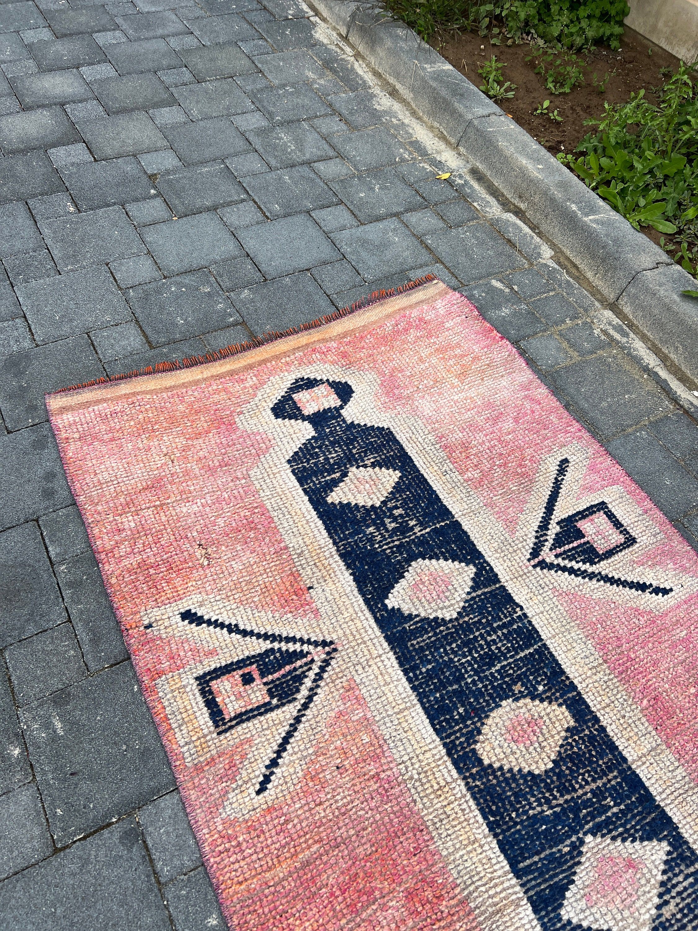 Pembe Ev Dekor Halısı, Göçebe Halısı, Türk Halısı, Vintage Halı, Havalı Halı, Koşucu Halıları, Merdiven Halısı, 3x10.4 ft Koşucu Halısı, Sanat Halısı, Yün Halılar