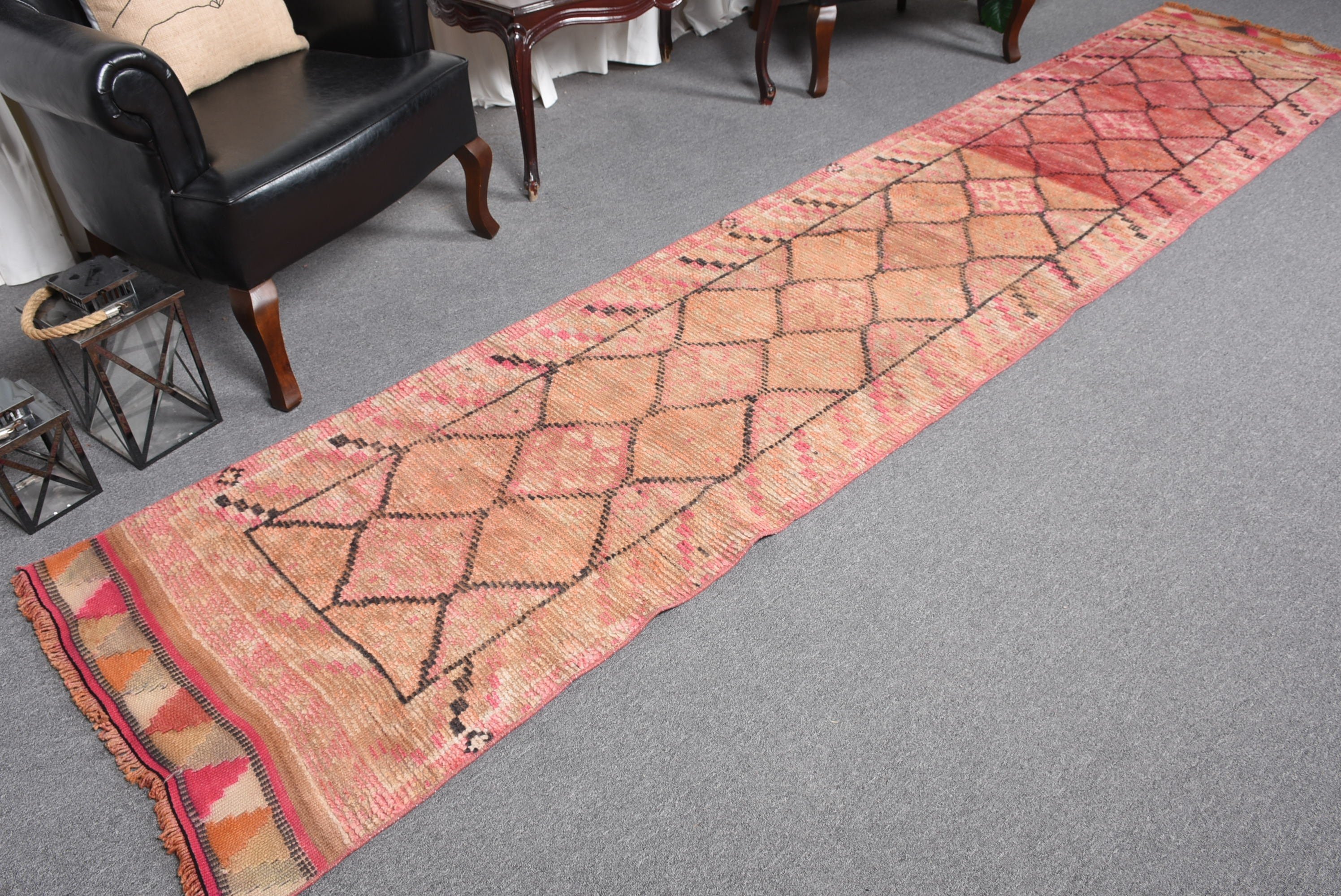 Turuncu Antika Halı, 2,5x12,1 ft Yolluk Halıları, Tasarımcı Halısı, Vintage Halı, Koridor Halısı, Merdiven Halıları, Türk Halıları, Fas Halısı, Oushak Halısı