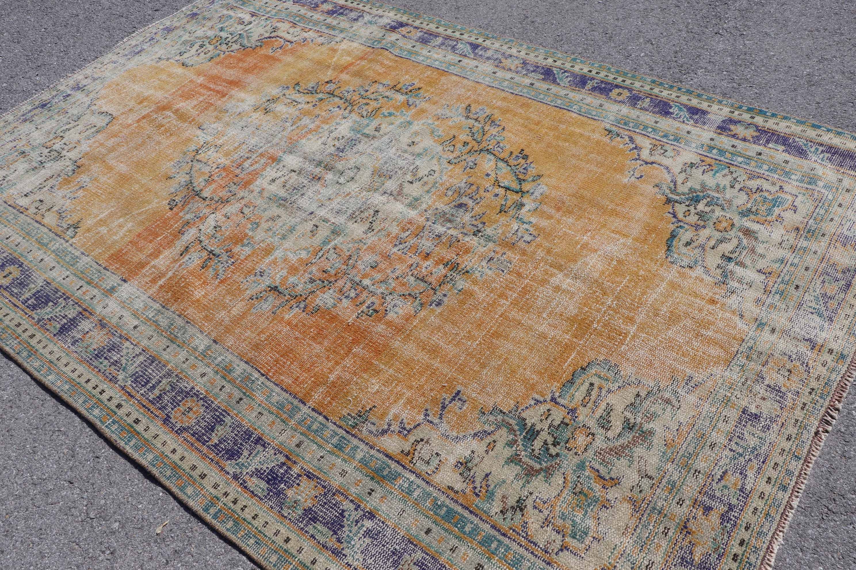 Salon Halıları, Soğuk Halı, 5.9x8.7 ft Büyük Halı, Turuncu Antika Halı, Antika Halı, Oturma Odası Halısı, El Yapımı Halı, Türk Halısı, Vintage Halı