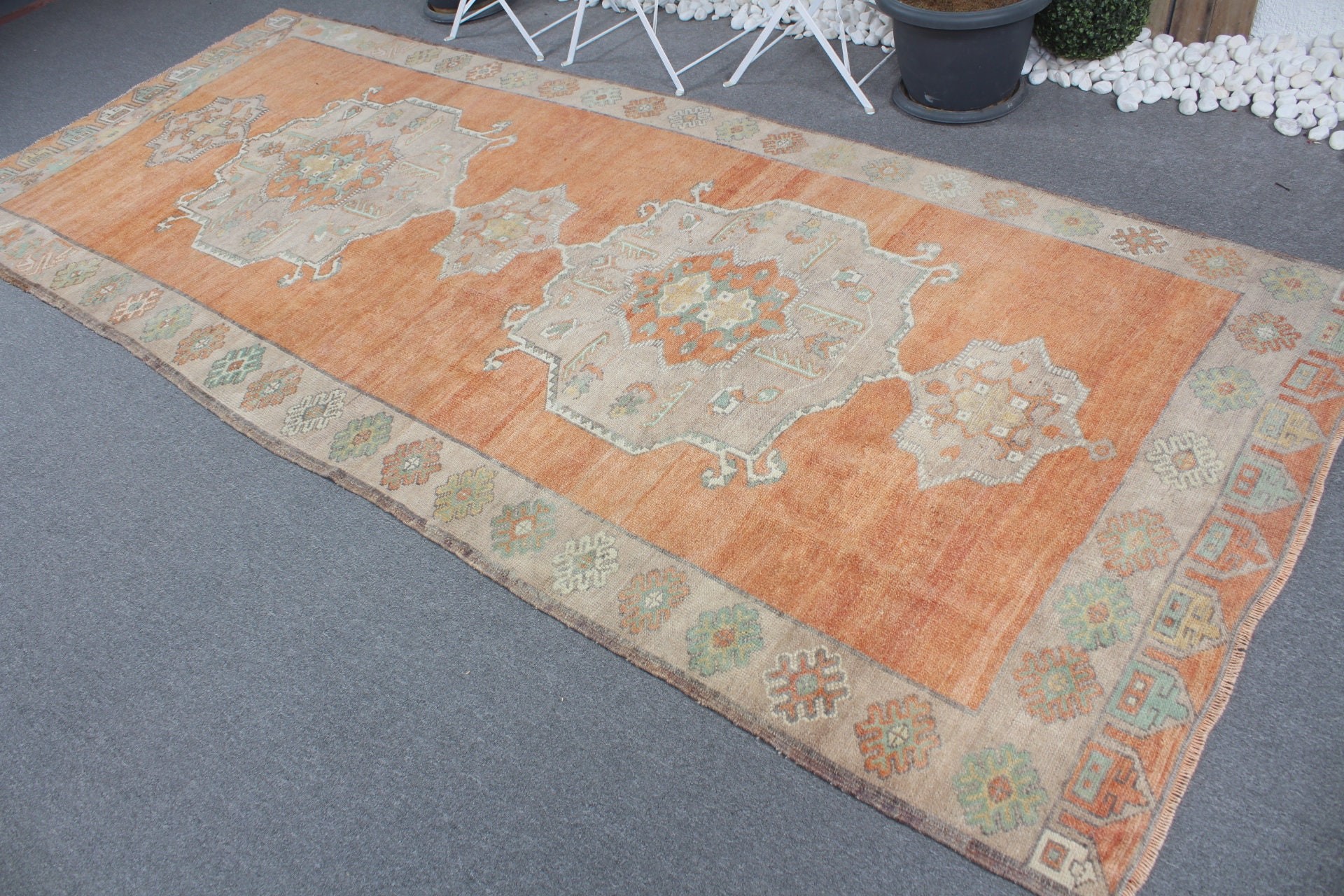 Dining Room Rugs, Orange Antique Rug, Wool Rug, Oushak Rug, Vintage Rug, Salon Rug, Turkish Rugs, 4.8x11.5 ft Large Rugs, Rugs for Bedroom