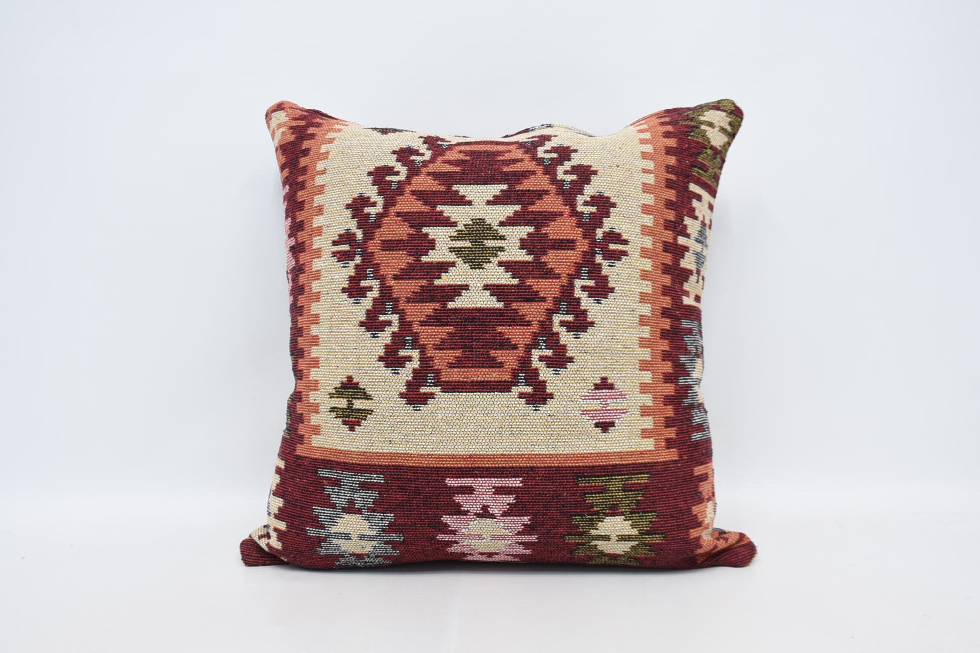 Throw Kilim Pillow, Vintage Pillow, Pastel Cushion, Bright Pillow Sham, 28"x28" Red Cushion Case, Vintage Kilim Throw Pillow