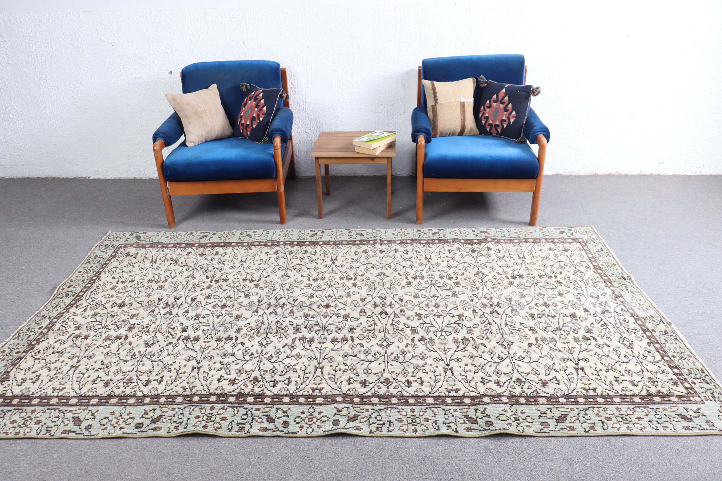 Living Room Rug, Cool Rugs, Turkish Rug, Vintage Rug, Art Rug, Dining Room Rug, Beige  5.1x8.8 ft Large Rug, Wool Rugs