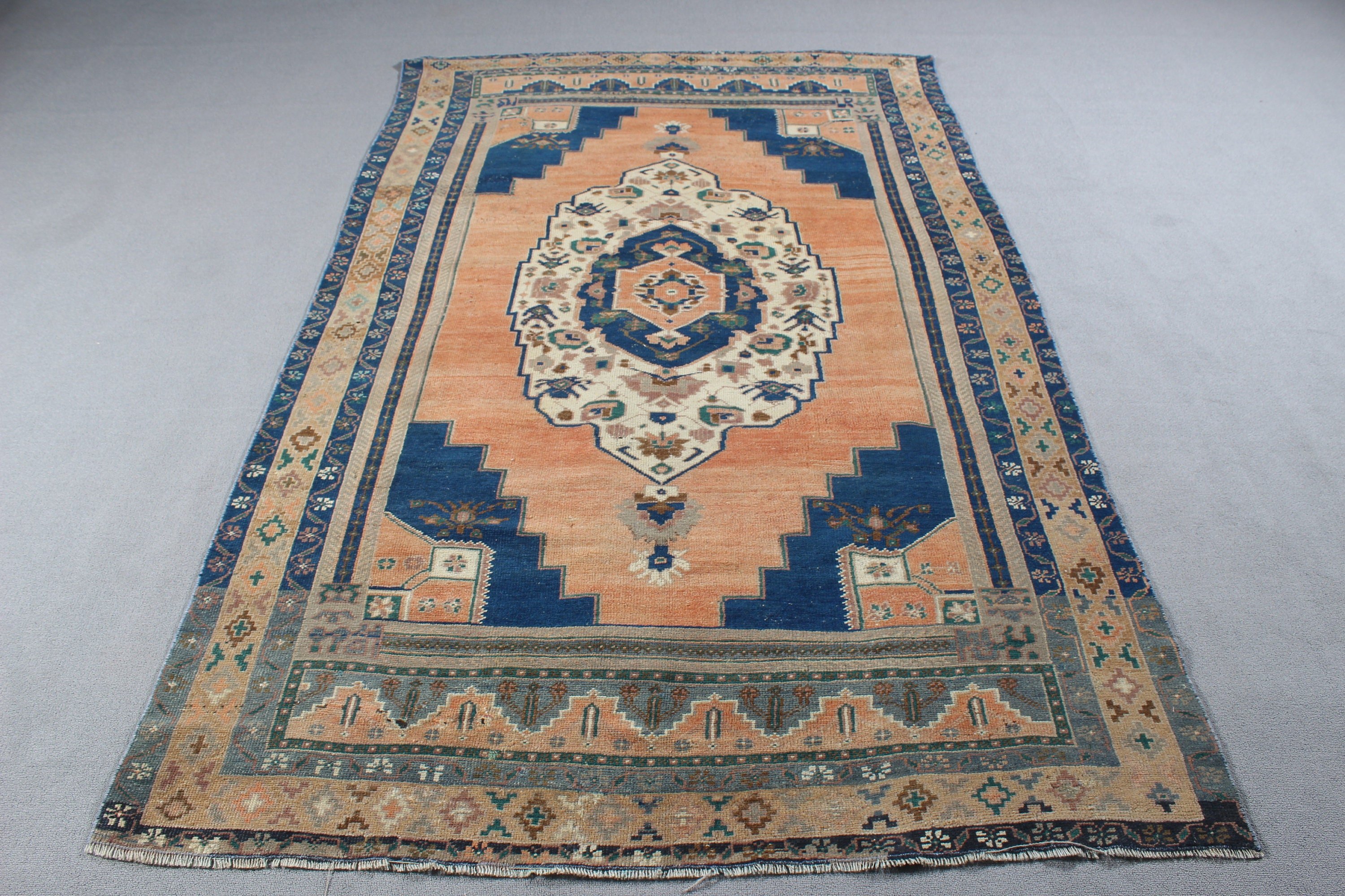 Turuncu El Dokuma Halılar, Yemek Odası Halısı, Mutfak Halıları, Vintage Halı, Türk Halıları, Ev Dekorasyonu Halısı, 5.1x8.3 ft Büyük Halı, Büyük Oushak Halısı