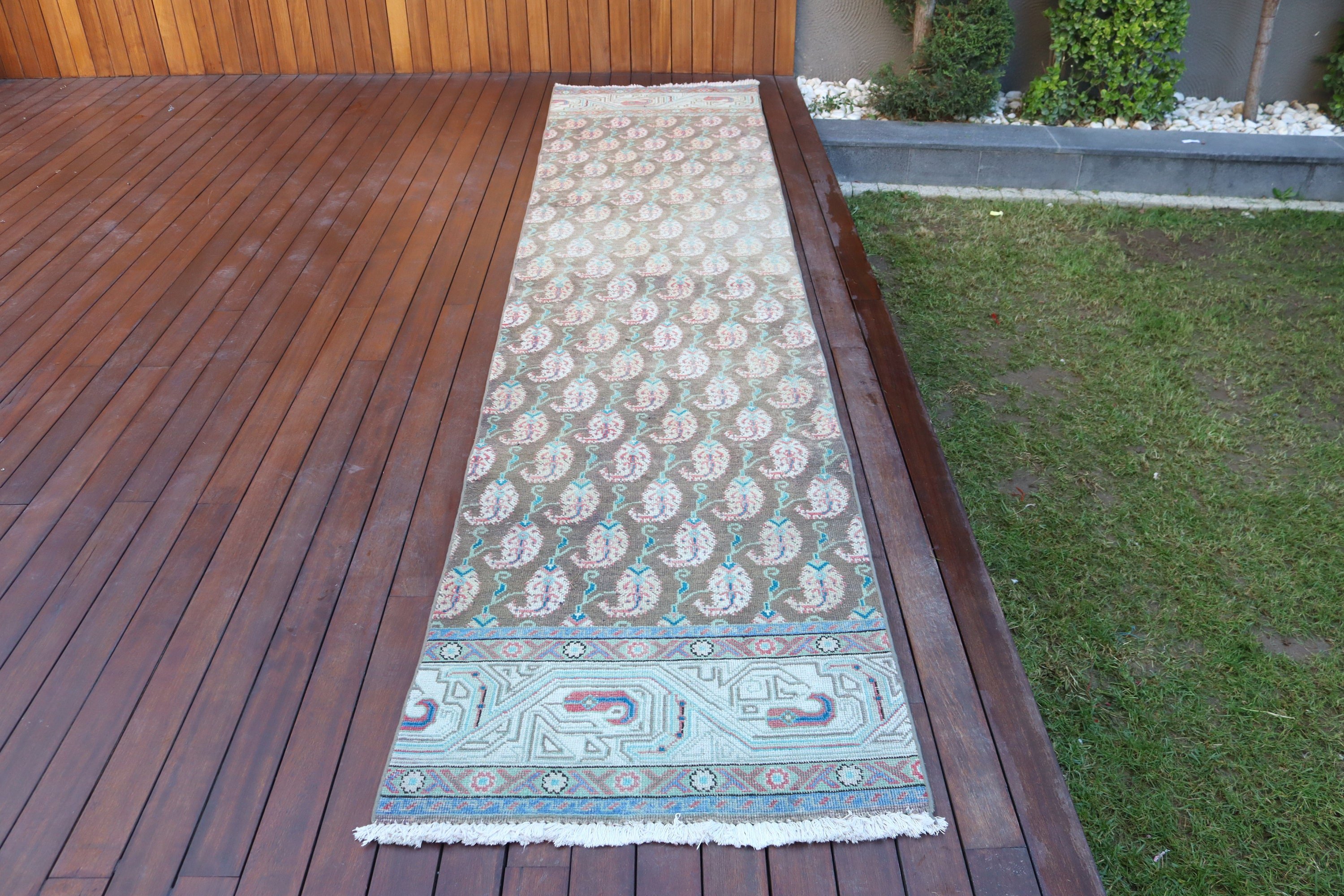 Mutfak Halıları, Türk Halıları, Vintage Halı, Merdiven Halıları, 2,7x12,8 ft Runner Halı, Kahverengi Geometrik Halı, Vintage Runner Halı, Bildiri Halıları