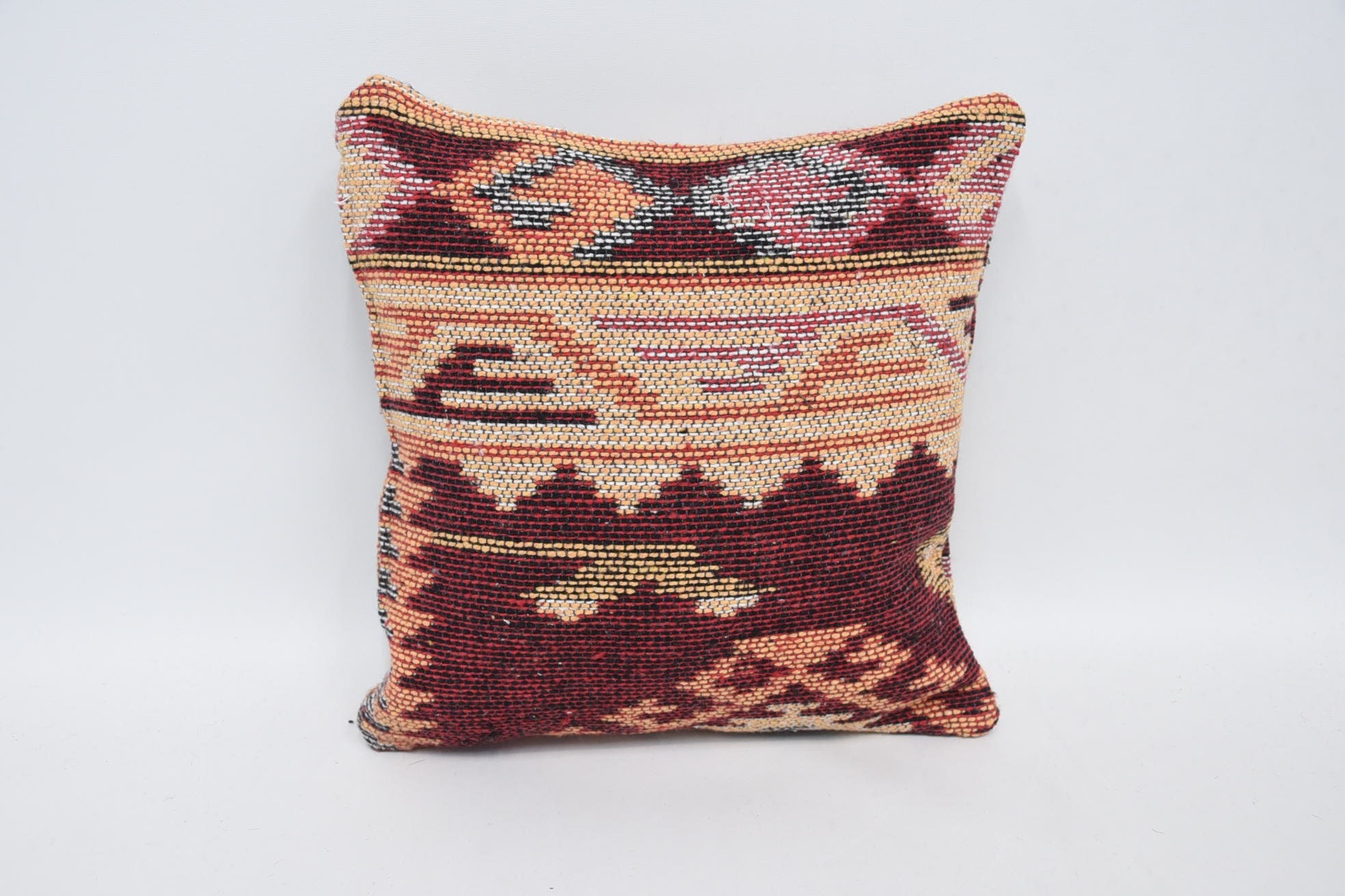 Luxury Cushion, Vintage Kilim Pillow, 12"x12" Red Pillow Case, Handwoven Pillow Sham, Turkish Pillow, Handmade Kilim Cushion