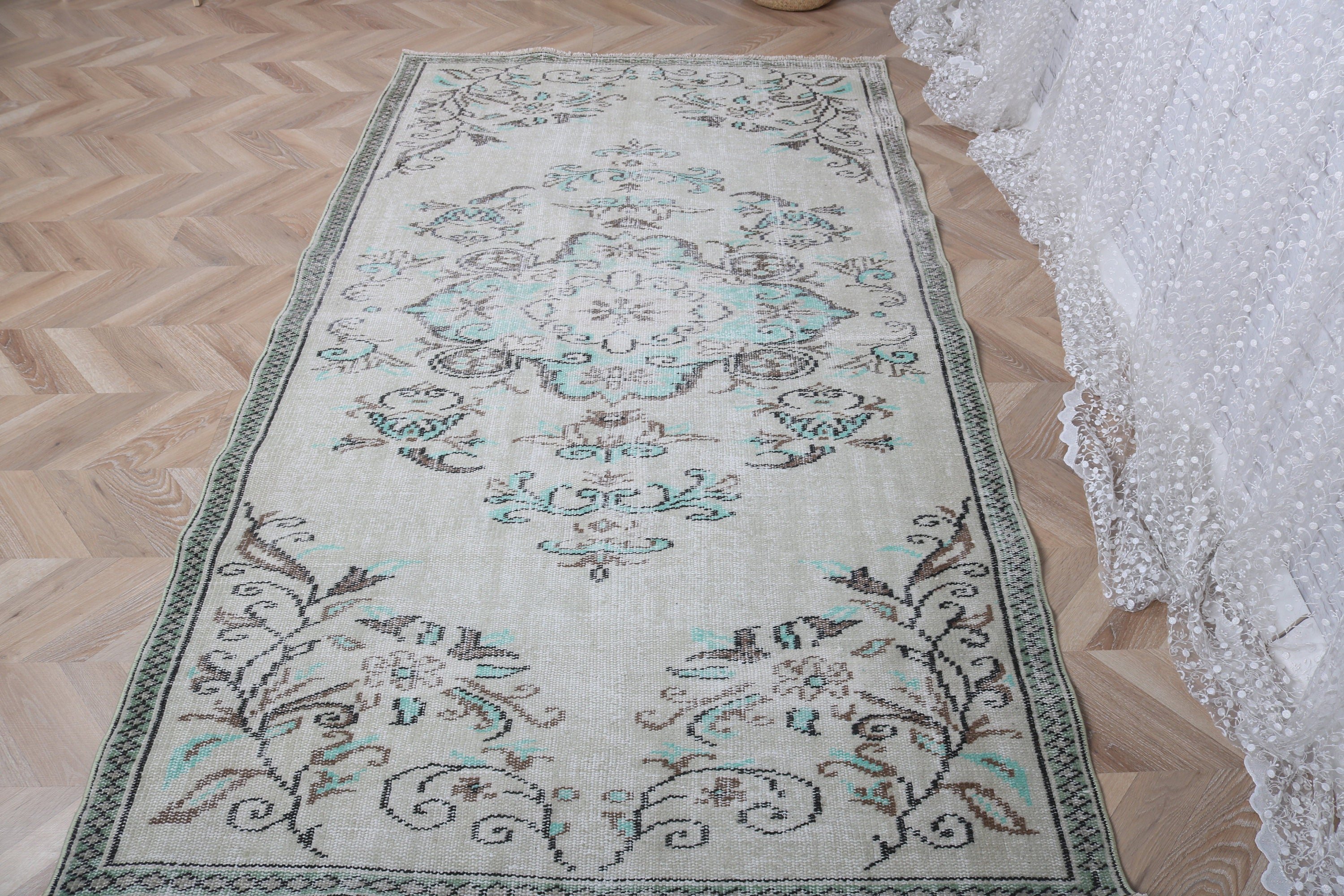 Flatweave Rug, Kitchen Rugs, Nursery Rugs, Vintage Rug, 4.2x7.4 ft Area Rug, Rugs for Oushak Area, Turkish Rugs, Green Neutral Rug