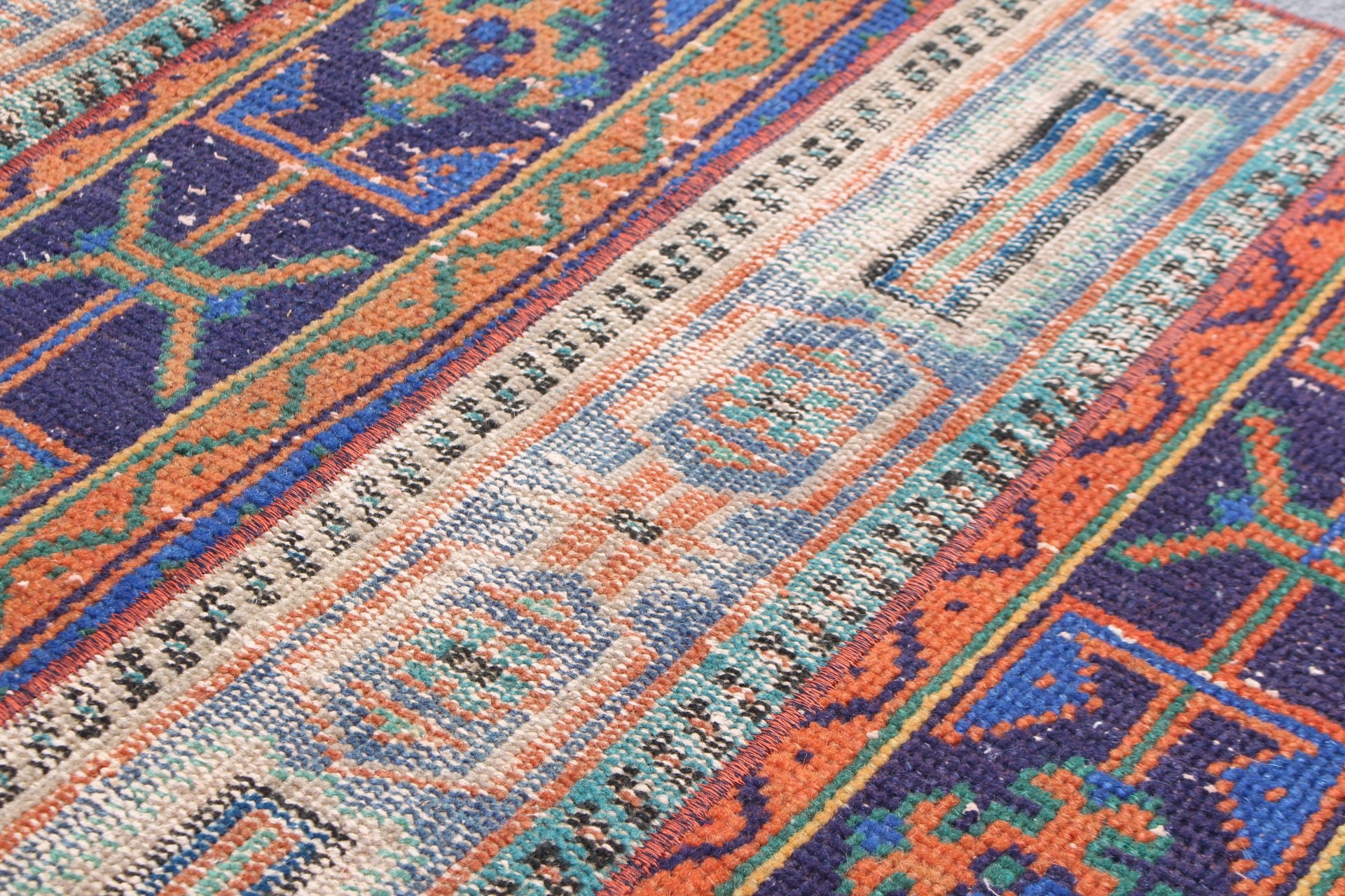 Araba Paspas Halısı, 3x4,1 ft Küçük Halı, Türk Halıları, Duvara Asılı Halı, Giriş Halıları, Oushak Halıları, Vintage Halılar, Yatak Odası Halıları, Mavi Zemin Halısı