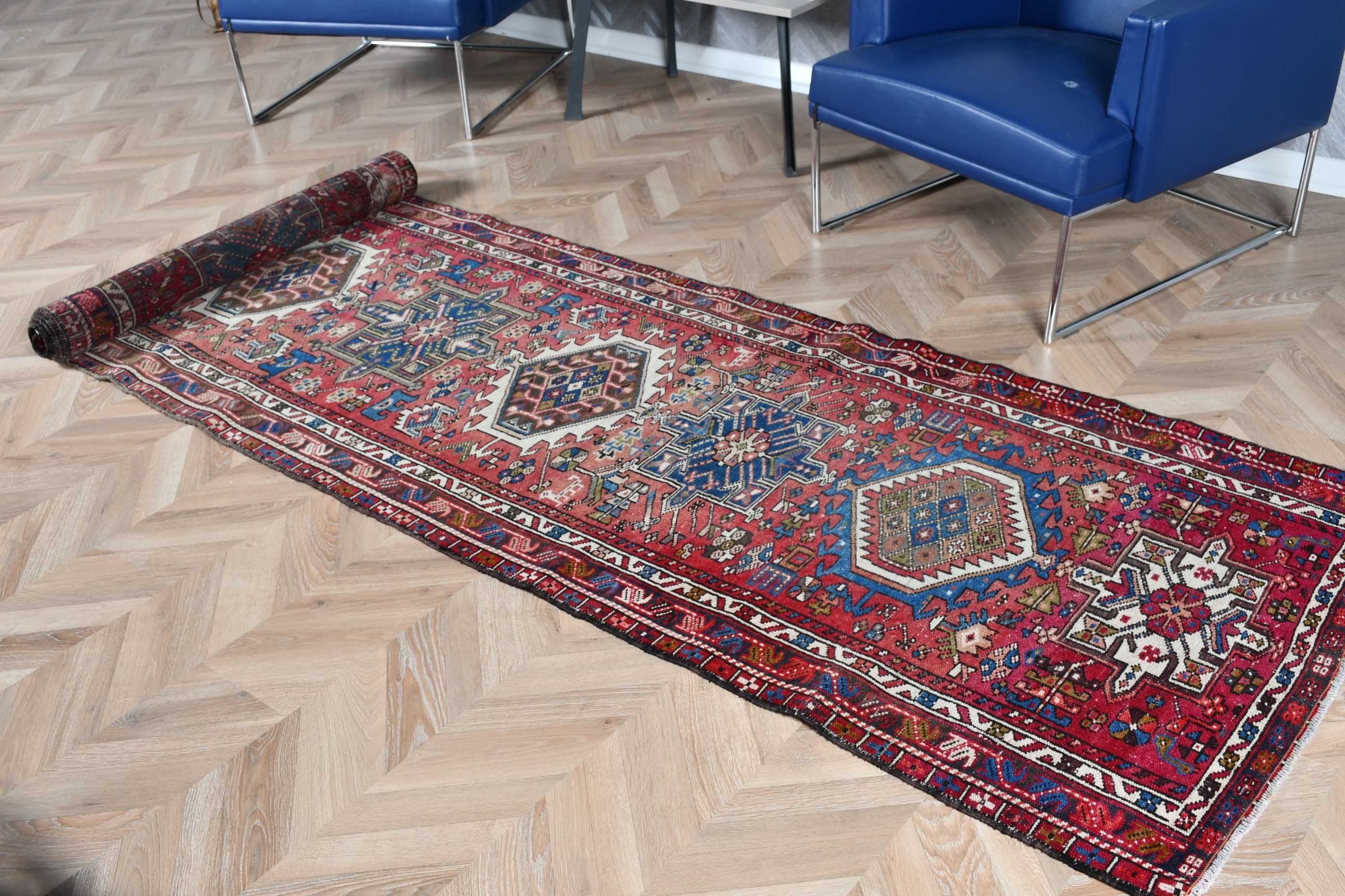 Vintage Halılar, Dış Mekan Halısı, Koridor Halısı, Oushak Halısı, Kırmızı 3.1x12.7 ft Runner Halısı, Koridor Halıları, Türk Halısı