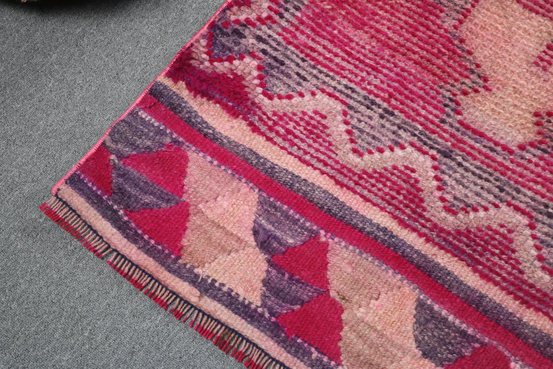 Uzun Koşucu için Halılar, 2.6x10.2 ft Runner Halıları, Mutfak Halıları, Vintage Halı, Türk Halıları, Geometrik Halı, Pembe Geometrik Halılar, Yer Halısı