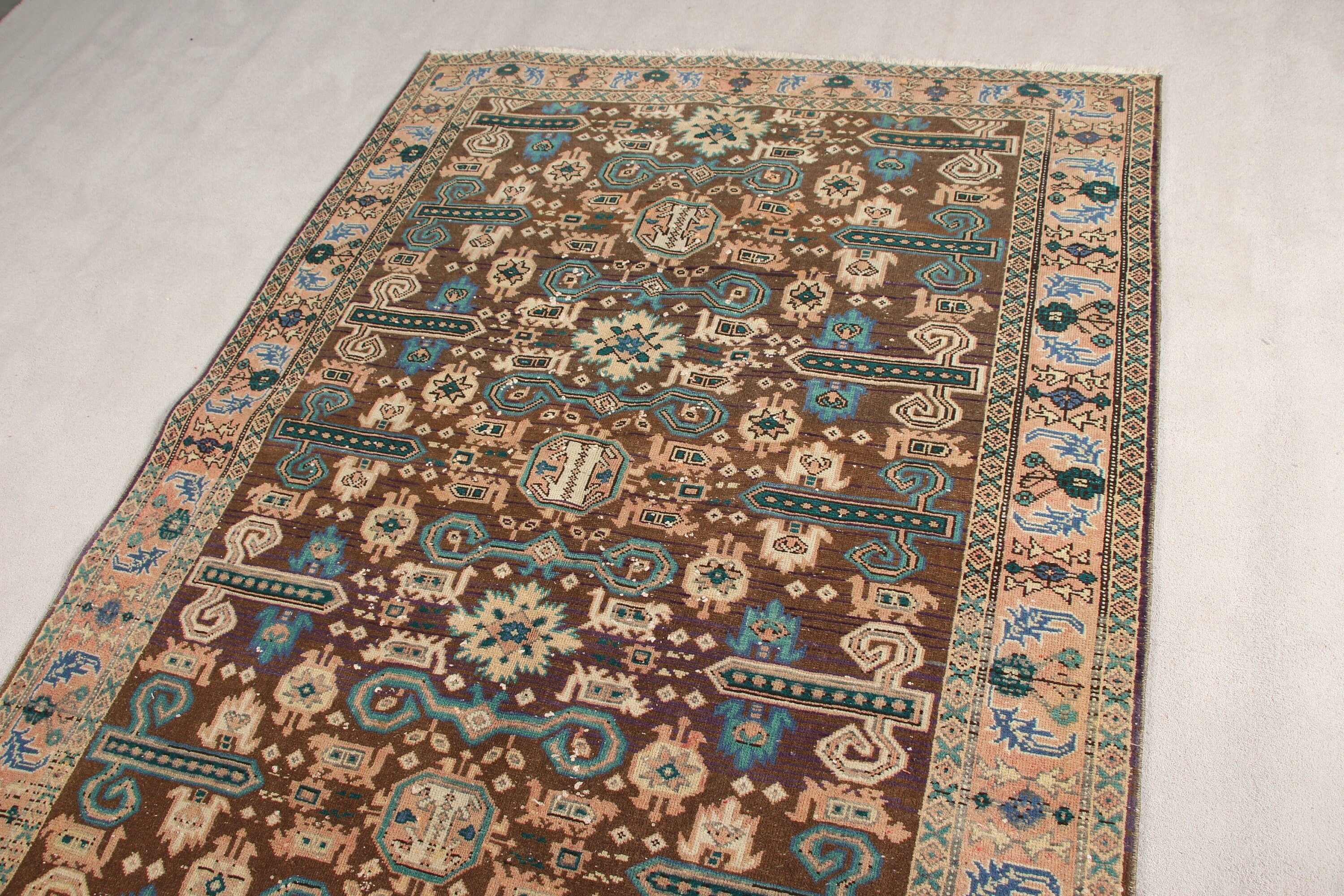 Anatolian Rug, Cool Rug, Dining Room Rug, Turkish Rug, 4.6x9.6 ft Large Rug, Rugs for Salon, Salon Rug, Brown Antique Rug, Vintage Rugs