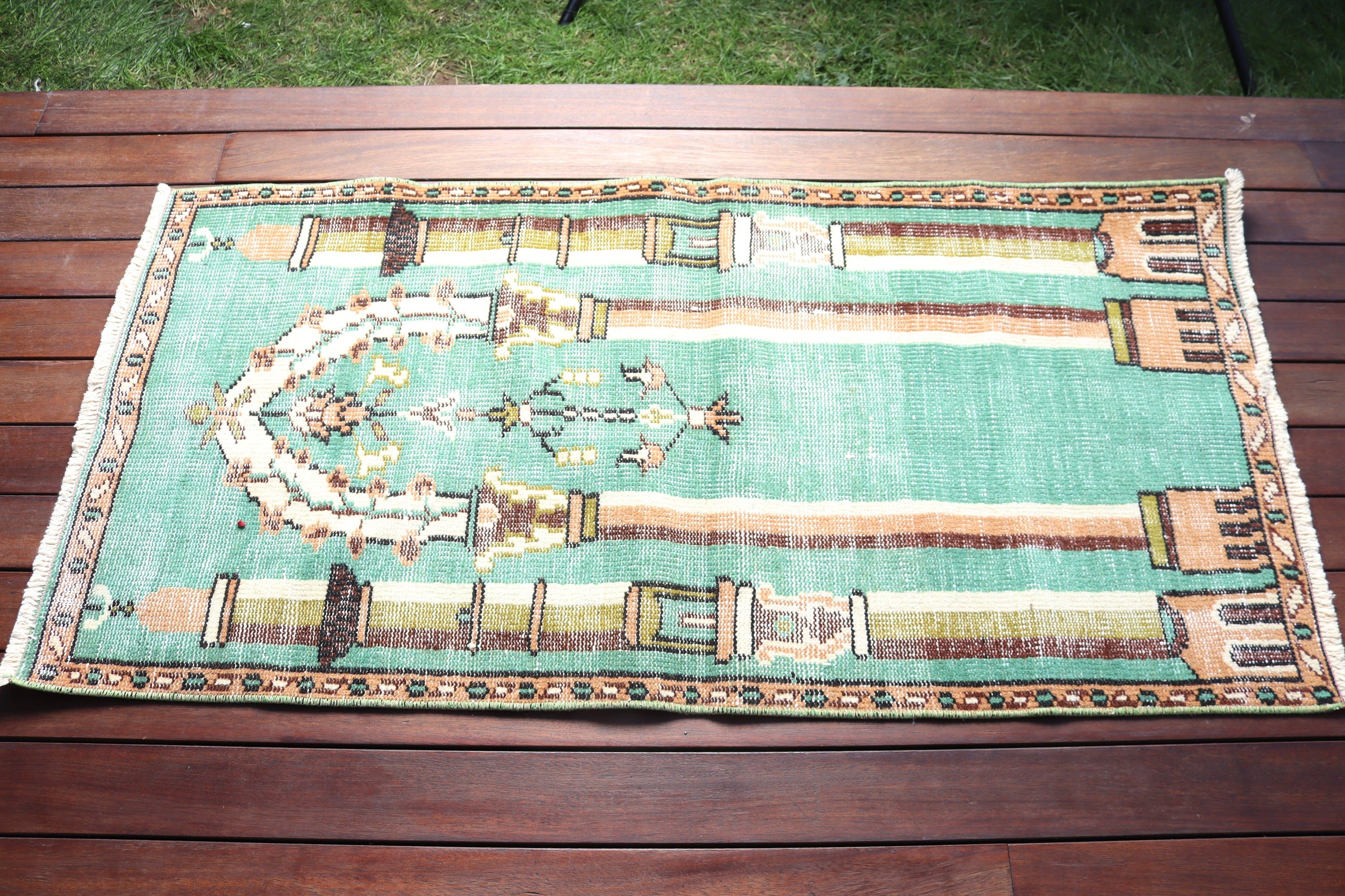 Vintage Halı, Türk Halıları, Boho Halısı, 2.3x4.6 ft Küçük Halılar, Kapı Paspası Halısı, El Dokuma Halısı, Yeşil Anadolu Halısı, Fas Halısı, Araba Paspas Halıları