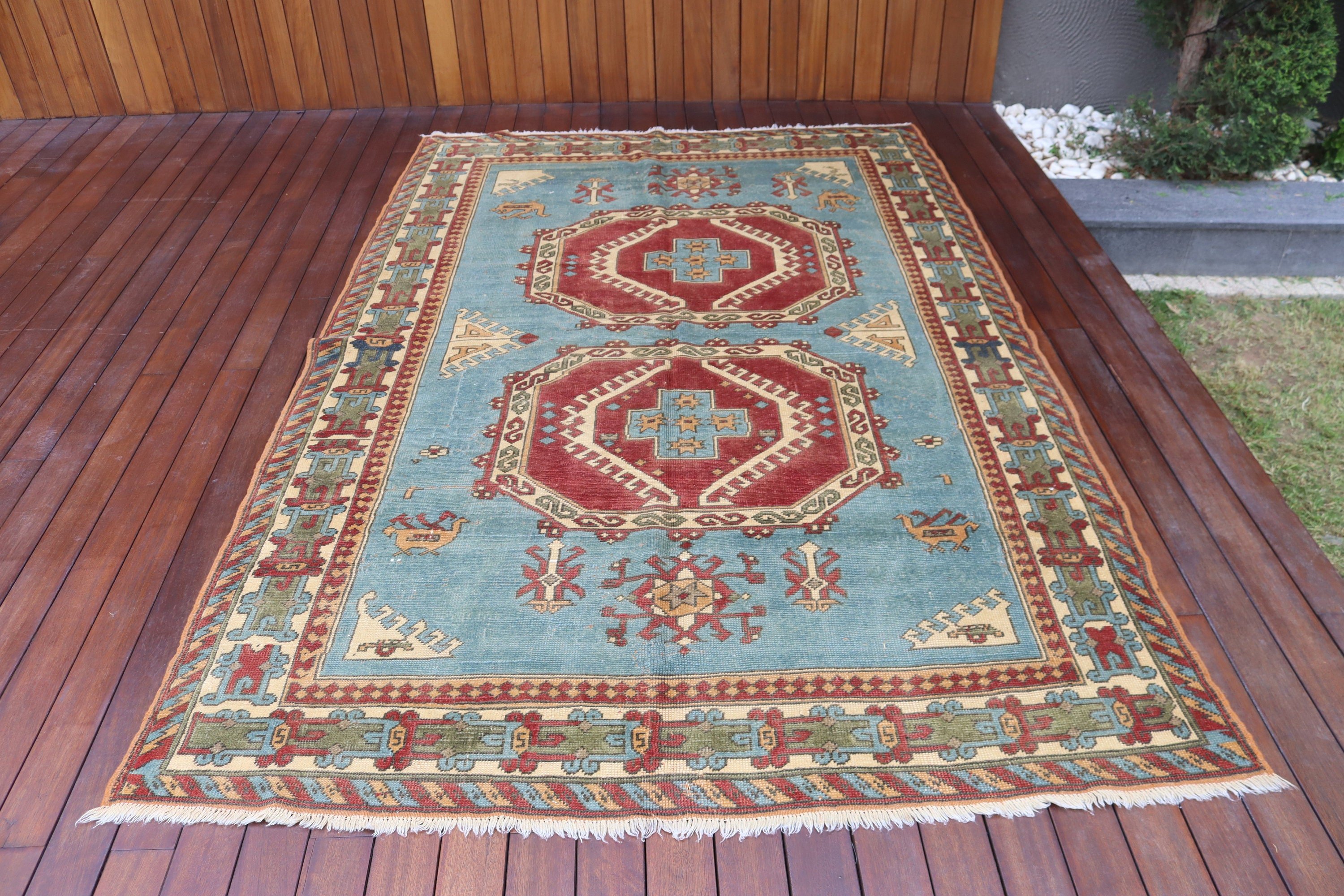 Green Kitchen Rug, Luxury Rug, Anatolian Rug, Living Room Rugs, Large Boho Rug, Turkish Rugs, Vintage Rug, 5.2x8.1 ft Large Rugs