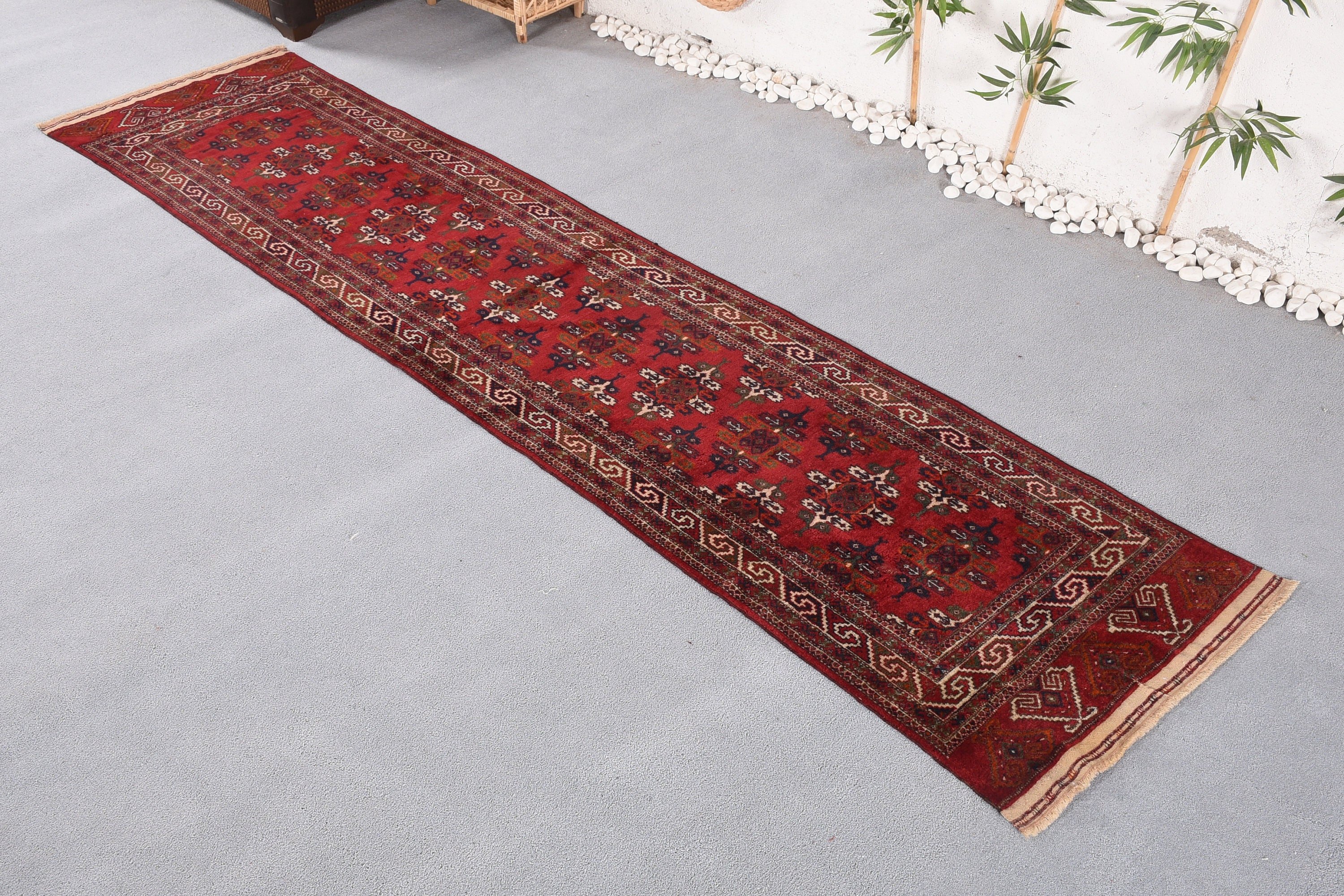 Office Rugs, Turkish Rugs, Hallway Rug, 2.6x11.2 ft Runner Rugs, Red Moroccan Rugs, Wool Rug, Vintage Rug, Rugs for Hallway