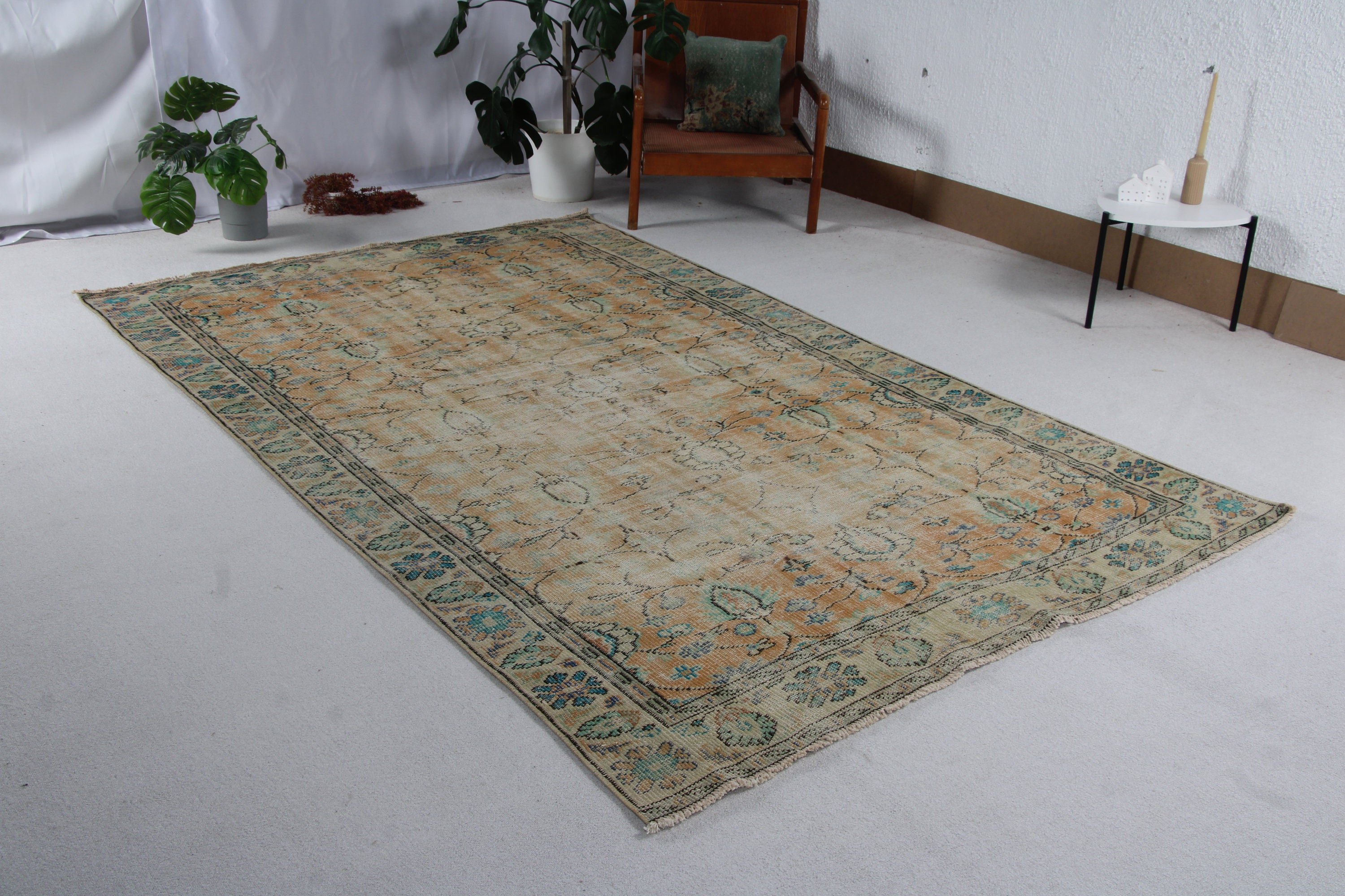 Yatak Odası Halıları, Yeşil Yün Halılar, Vintage Halılar, Büyük Vintage Halılar, Salon Halıları, Geometrik Halılar, 5.8x9.6 ft Büyük Halı, Yer Halısı, Türk Halısı