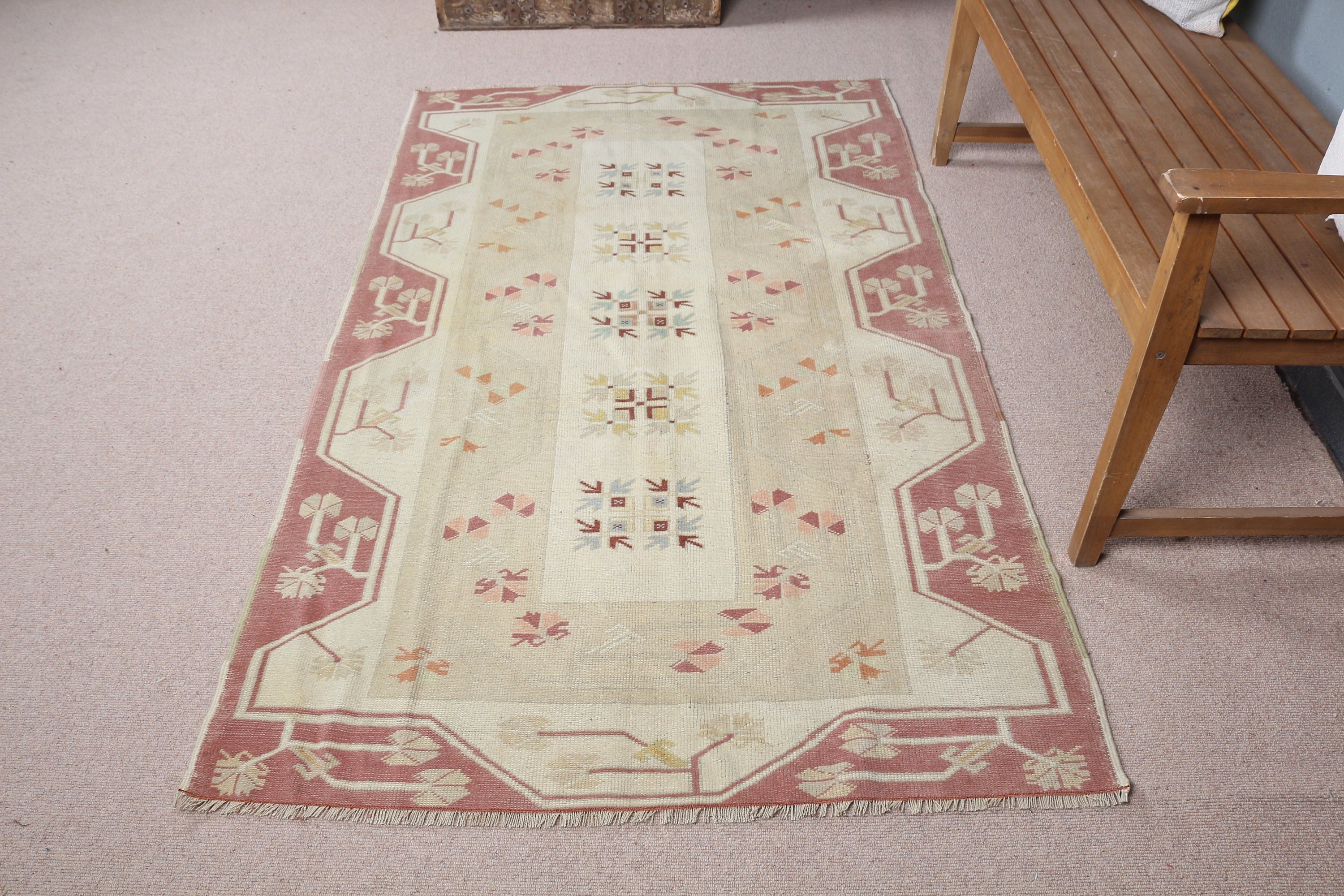 Beige Cool Rug, Pale Rug, Home Decor Rug, 4x6.6 ft Area Rug, Dining Room Rug, Turkish Rugs, Kitchen Rugs, Rugs for Living Room, Vintage Rug