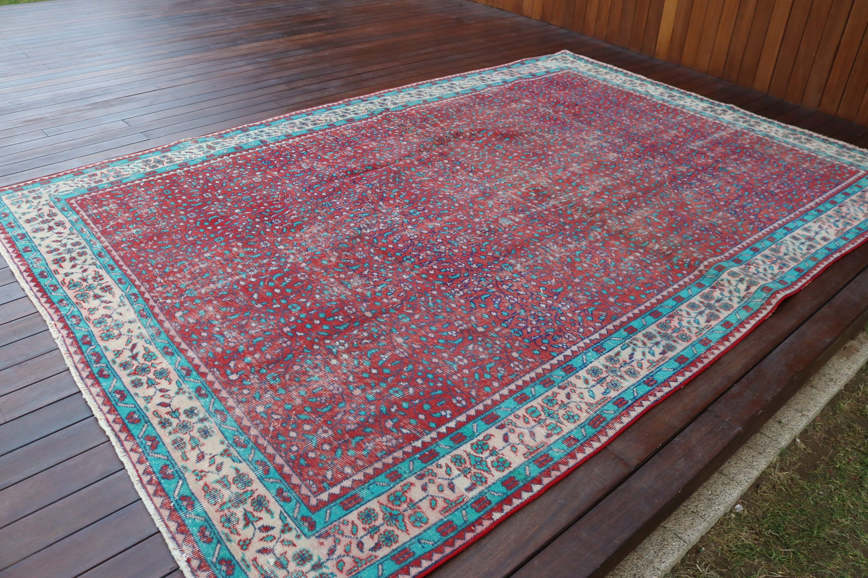 Kırmızı Bildirim Halısı, Yemek Odası Halıları, Vintage Halılar, 6.9x10.2 ft Büyük Boy Halı, Düz Dokuma Halılar, Salon Halısı, Türk Halısı, Fas Halıları