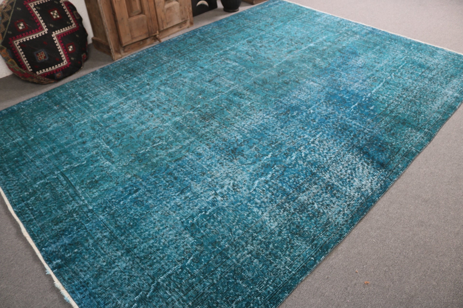 Luxury Rugs, 7x10.1 ft Oversize Rugs, Saloon Rug, Green Modern Rug, Rugs for Saloon, Geometric Rug, Vintage Rug, Turkish Rugs, Salon Rugs