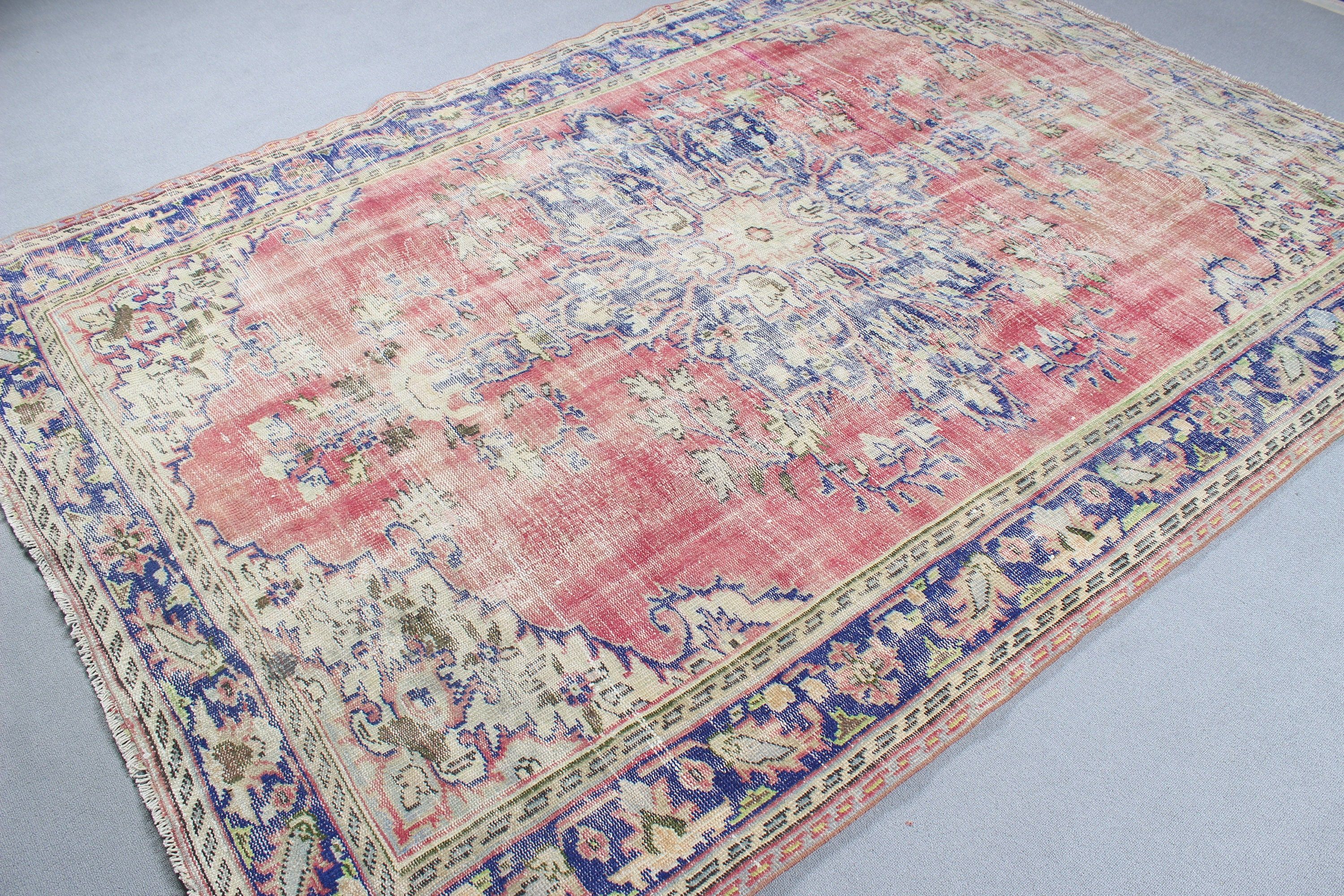 Türk Halısı, Büyük Vintage Halı, 6.6x9.3 ft Büyük Halılar, Geometrik Halılar, Büyük Oushak Halısı, Kırmızı Soğuk Halı, Vintage Halılar, Anadolu Halıları