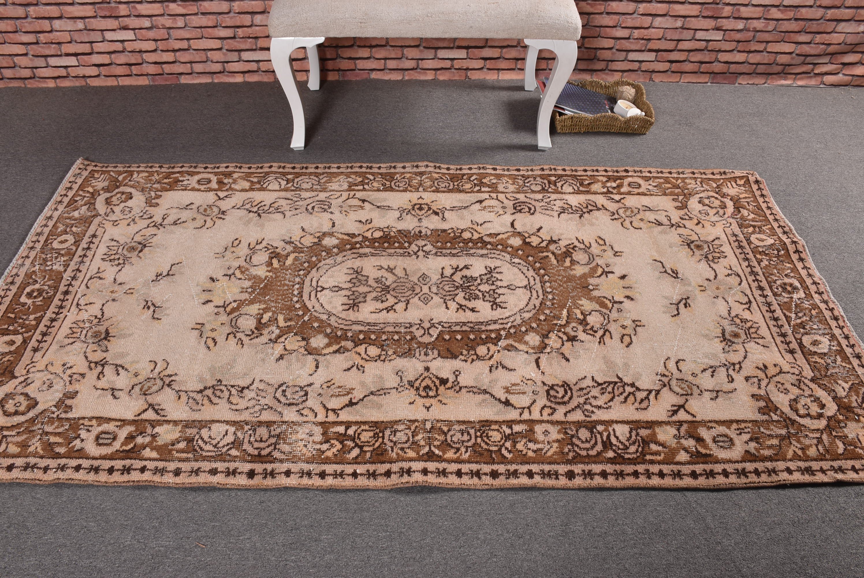 3.7x7.3 ft Area Rug, Rugs for Floor, Kitchen Rugs, Turkish Rug, Nursery Rug, Moroccan Rug, Beige Antique Rug, Vintage Rug, Neutral Rug