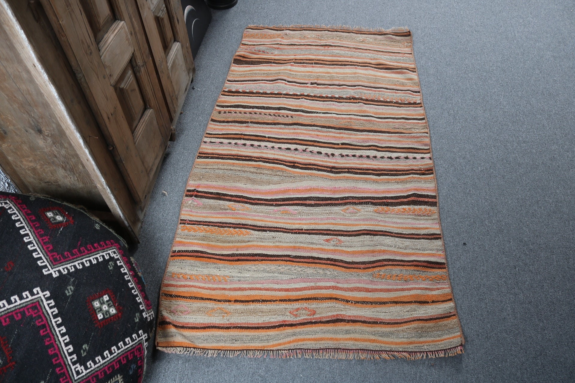 2.8x4.9 ft Küçük Halılar, Kilim, Yatak Odası Halıları, Türk Halısı, Geometrik Halı, Vintage Halı, Kahverengi Nötr Halı, Bildirim Halısı, Giriş Halıları