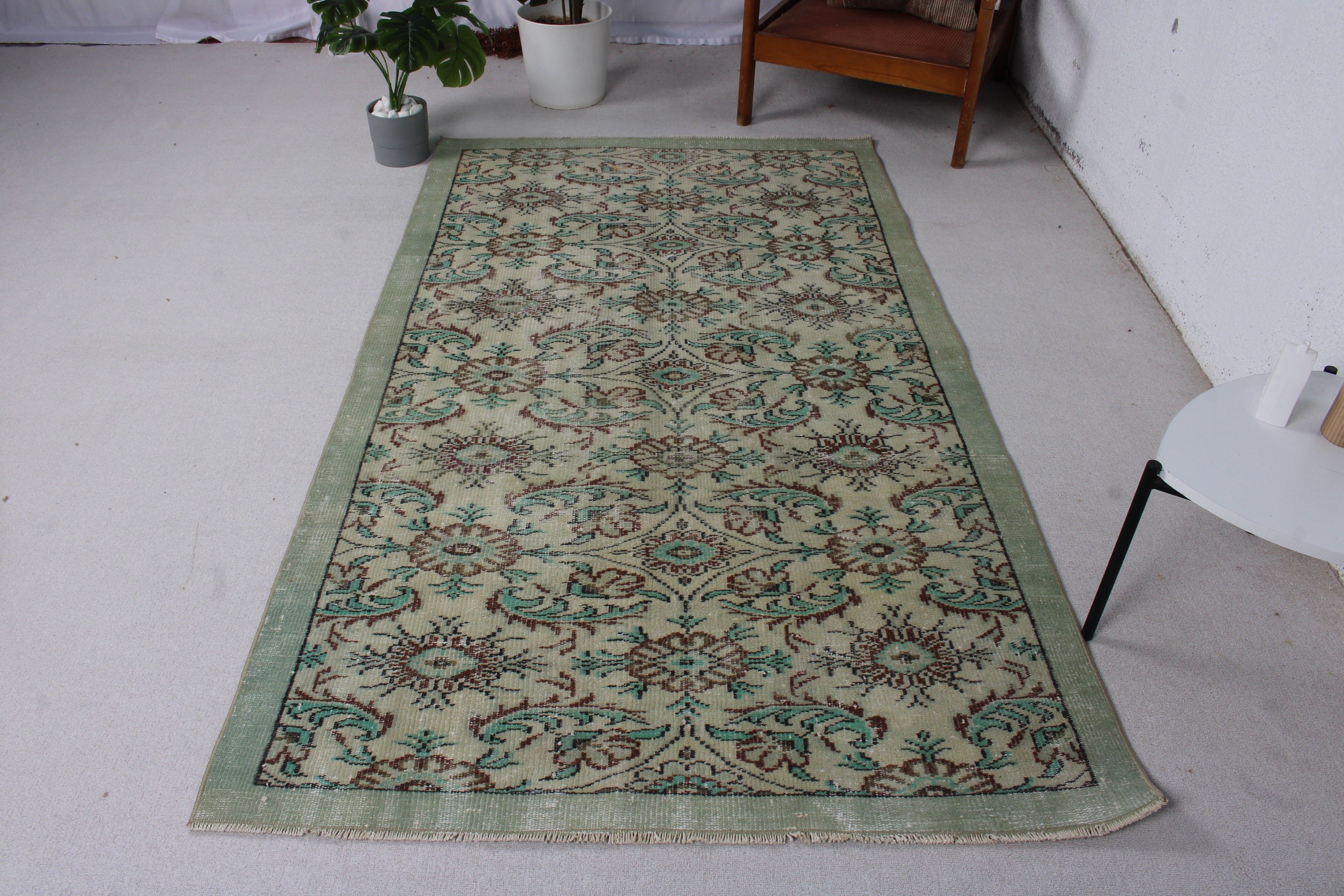 Yer Halıları, Vintage Halılar, İç Mekan Halıları, 4,3x7,2 ft Alan Halıları, Türk Halıları, El Dokuma Halı, Bej Geometrik Halı, Yün Halı, Boho Alan Kilim Halıları