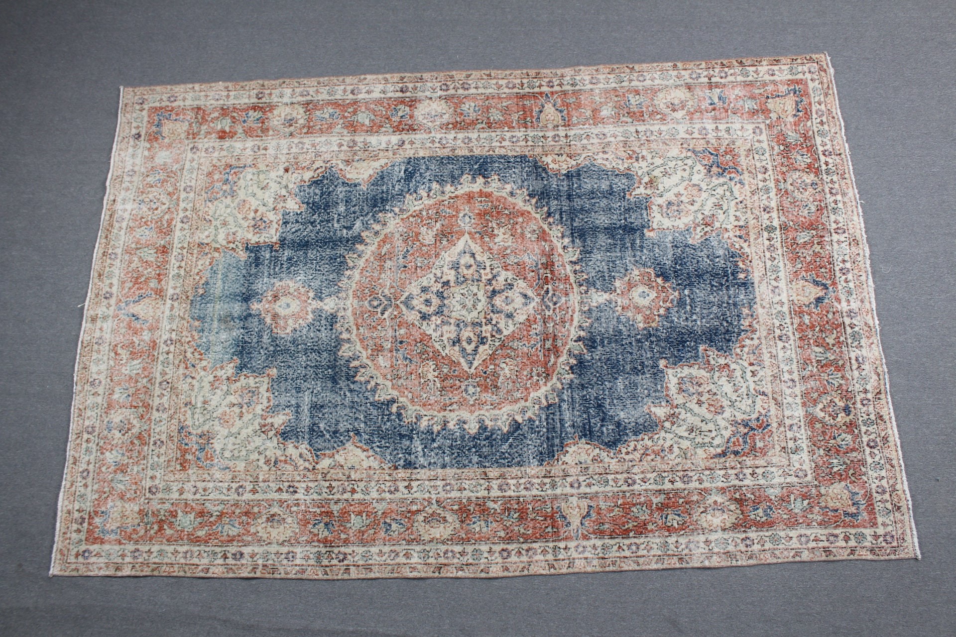 Yatak Odası Halısı, Türk Halısı, Sevimli Halı, Vintage Halılar, Yemek Odası Halıları, Oturma Odası Halıları, 7x10.5 ft Büyük Boy Halı, Mavi Oushak Halı, Antika Halı